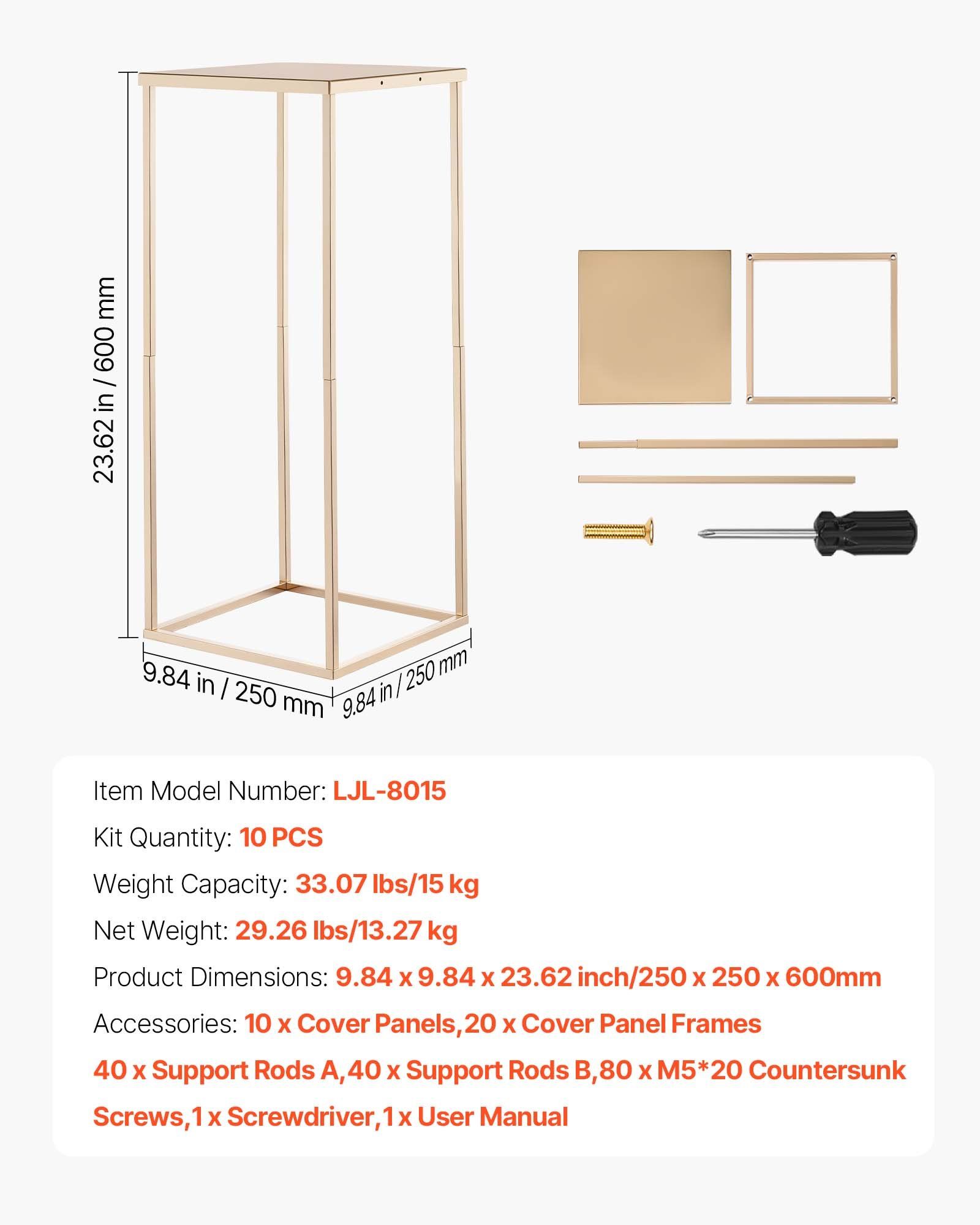 Wedding Flower Stand, 10PCS 60cm Column Flower Stand, Floral Stands with Metal Laminate, Gold Rectangular Floral Display Rack for Wedding, Party, Birthday, Home,  Gold Centerpiece Stands - Image 7