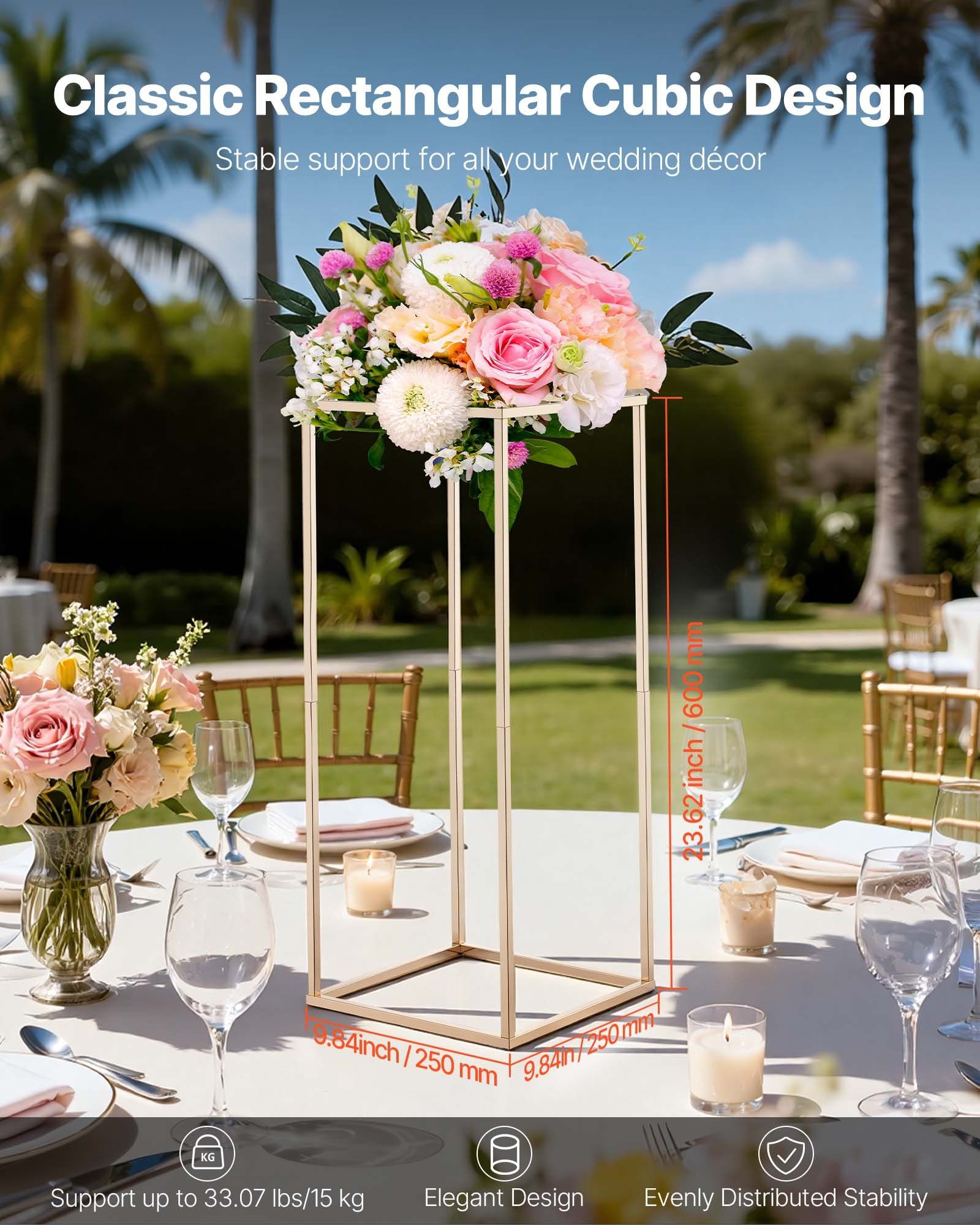 Wedding Flower Stand, 10PCS 60cm Column Flower Stand, Floral Stands with Hidden Screw, Rectangular Cubic Floral Display Rack for Wedding, Party, Birthday, Home, Gold Centerpiece Stands - Image 2