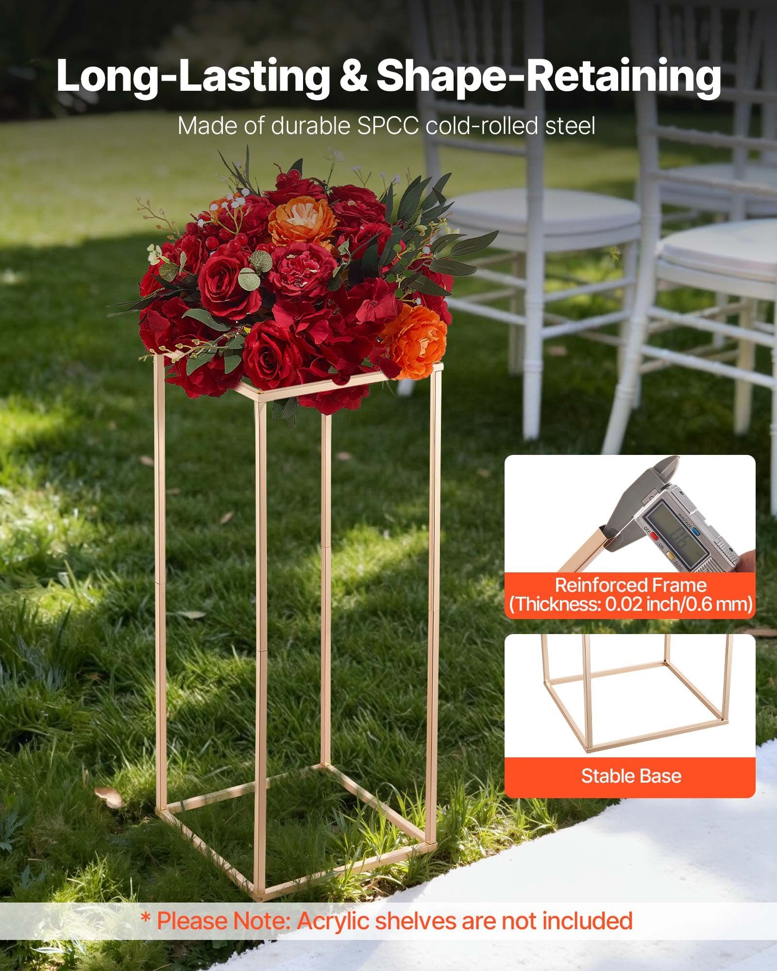 Wedding Flower Stand, 10PCS 60cm Column Flower Stand, Floral Stands with Hidden Screw, Rectangular Cubic Floral Display Rack for Wedding, Party, Birthday, Home, Gold Centerpiece Stands - Image 3