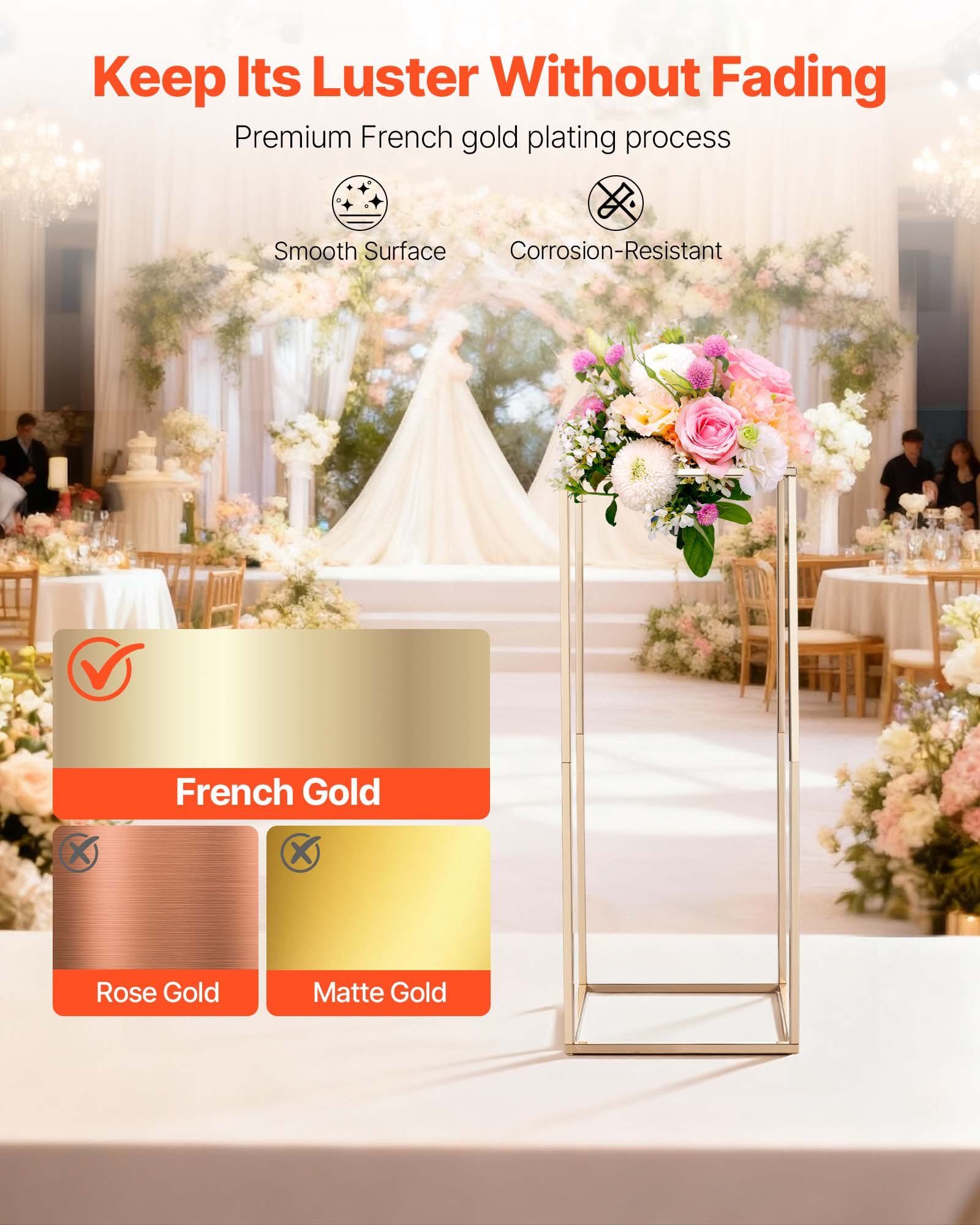 Wedding Flower Stand, 10PCS 60cm Column Flower Stand, Floral Stands with Hidden Screw, Rectangular Cubic Floral Display Rack for Wedding, Party, Birthday, Home, Gold Centerpiece Stands - Image 4