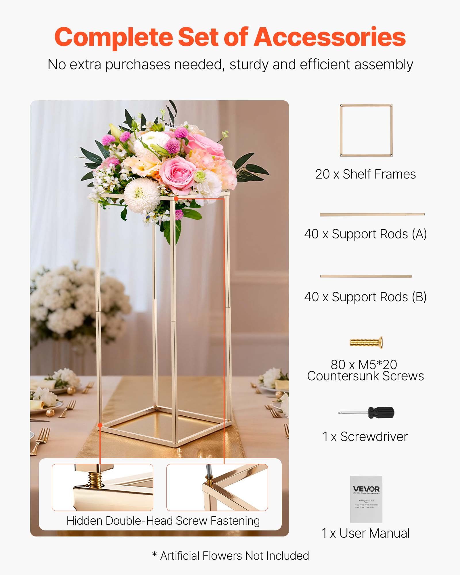 Wedding Flower Stand, 10PCS 60cm Column Flower Stand, Floral Stands with Hidden Screw, Rectangular Cubic Floral Display Rack for Wedding, Party, Birthday, Home, Gold Centerpiece Stands - Image 5