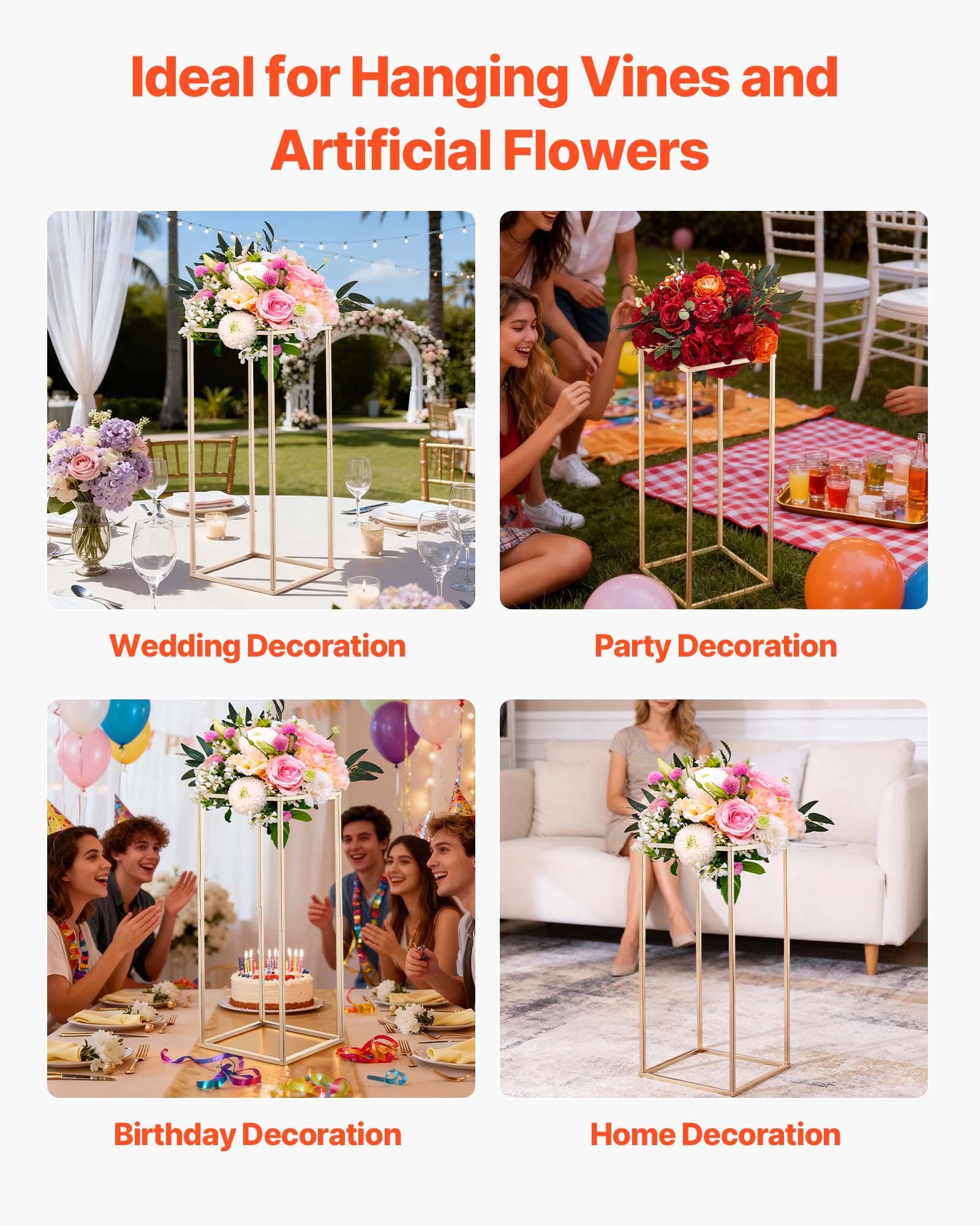 Wedding Flower Stand, 10PCS 60cm Column Flower Stand, Floral Stands with Hidden Screw, Rectangular Cubic Floral Display Rack for Wedding, Party, Birthday, Home, Gold Centerpiece Stands - Image 6