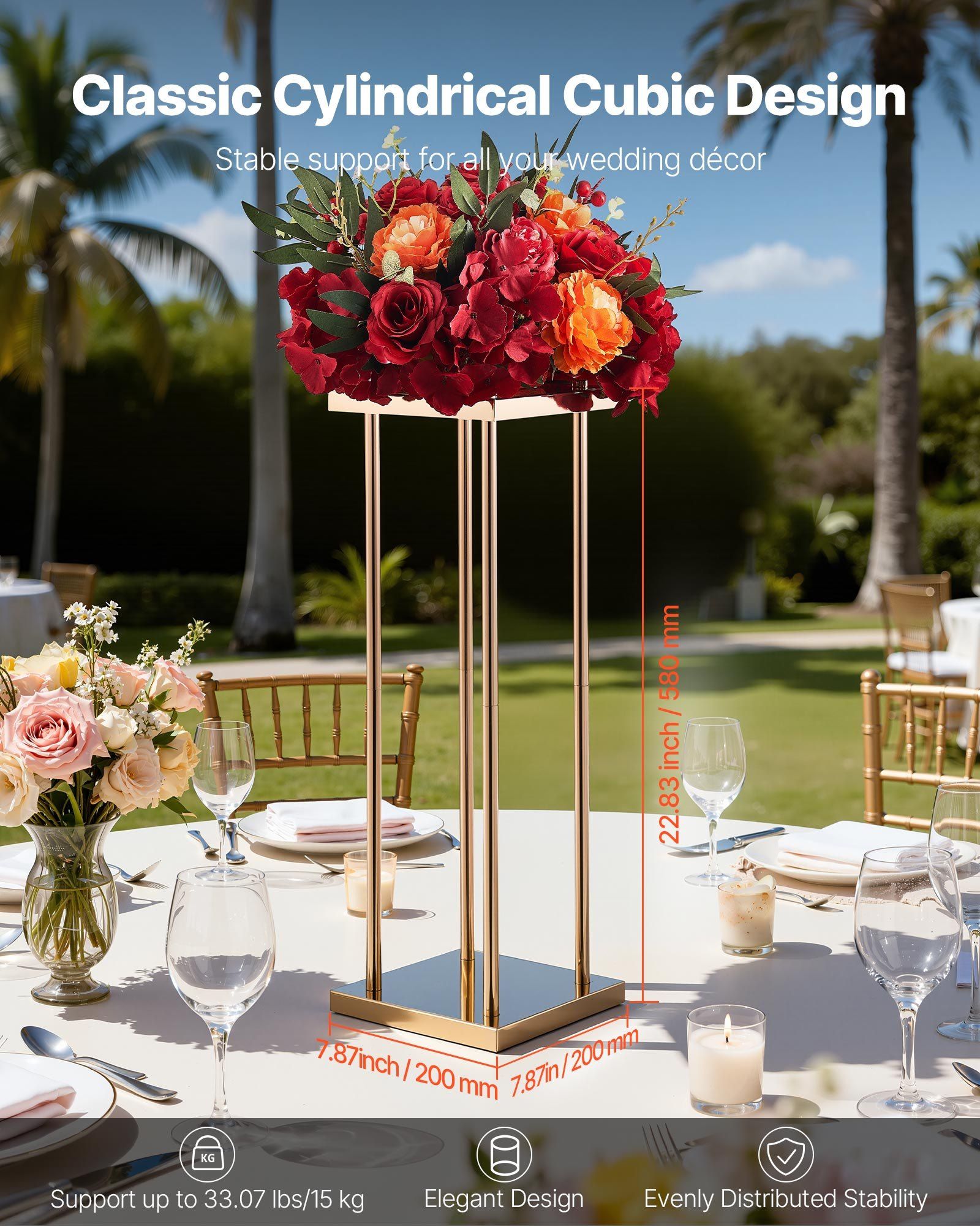 Wedding Flower Stand, 10PCS 60cm Column Flower Stand, Floral Stands with Metal Laminate, Cylindrical Cubic Floral Display Rack for Wedding, Party, Birthday, Home, Gold Centerpiece Stands - Image 2