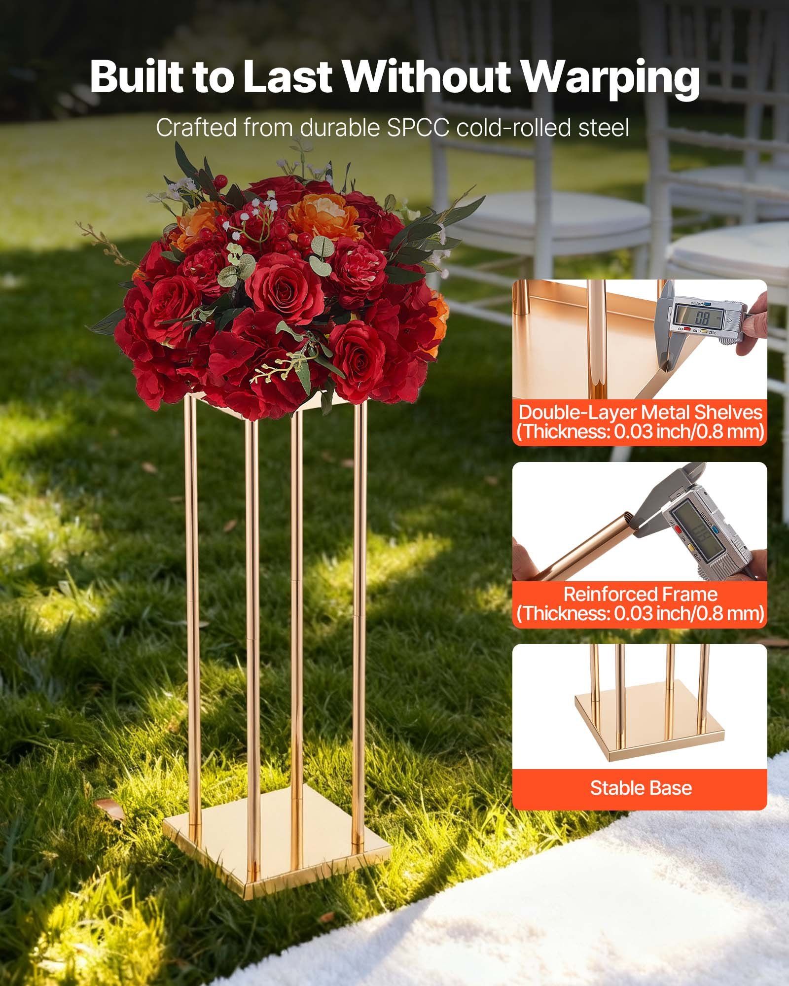 Wedding Flower Stand, 10PCS 60cm Column Flower Stand, Floral Stands with Metal Laminate, Cylindrical Cubic Floral Display Rack for Wedding, Party, Birthday, Home, Gold Centerpiece Stands - Image 3