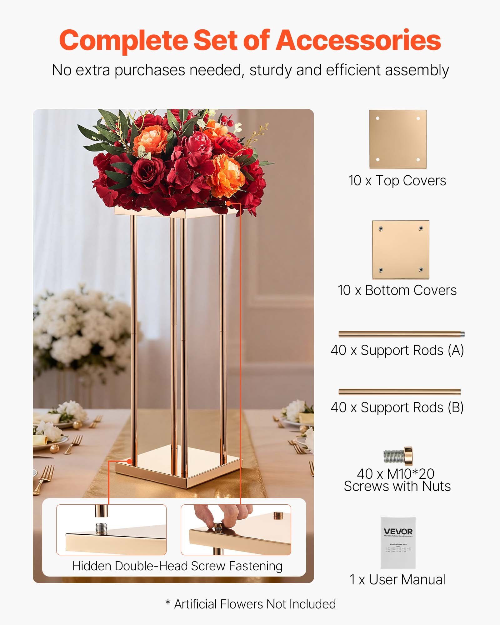 Wedding Flower Stand, 10PCS 60cm Column Flower Stand, Floral Stands with Metal Laminate, Cylindrical Cubic Floral Display Rack for Wedding, Party, Birthday, Home, Gold Centerpiece Stands - Image 5