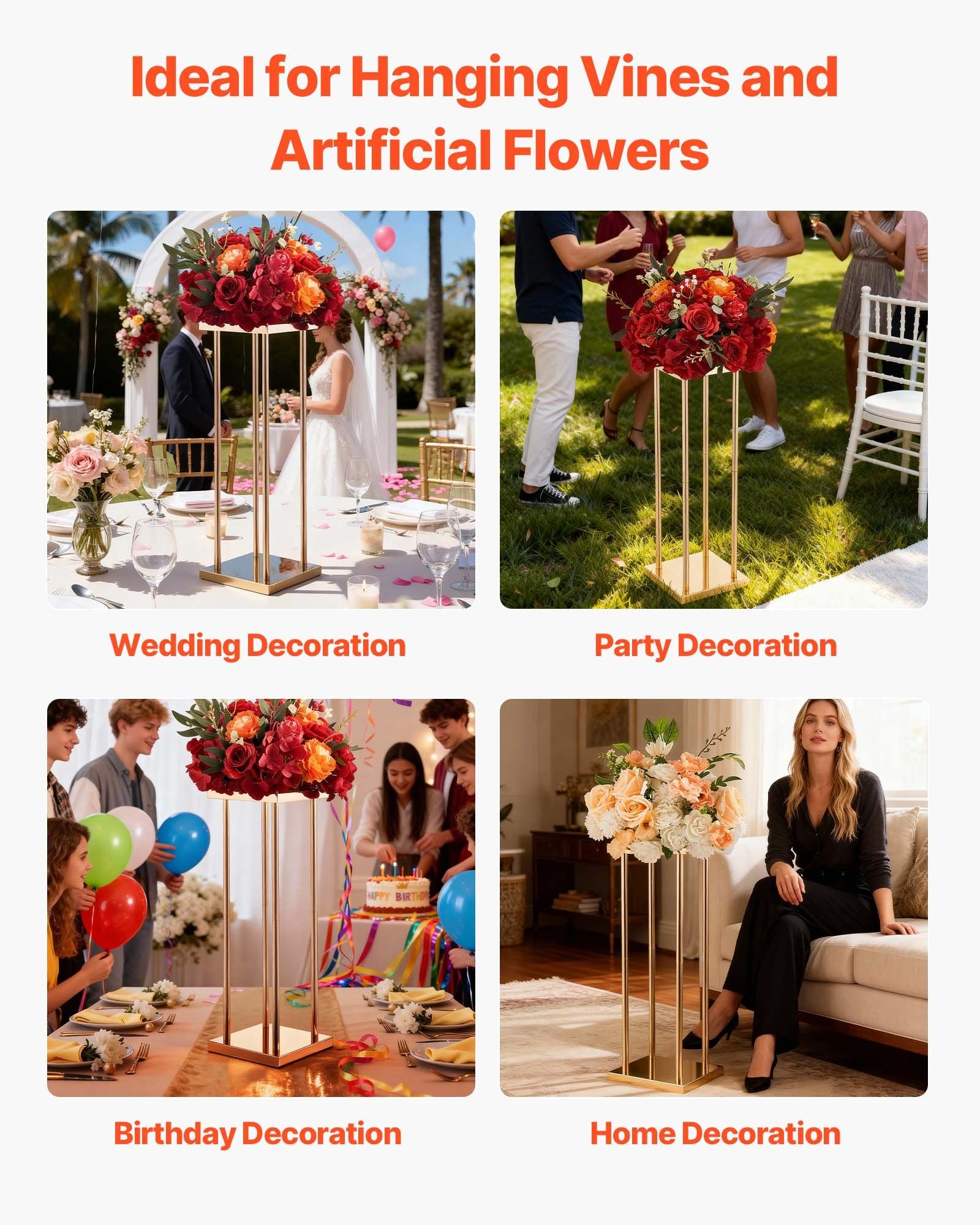 Wedding Flower Stand, 10PCS 60cm Column Flower Stand, Floral Stands with Metal Laminate, Cylindrical Cubic Floral Display Rack for Wedding, Party, Birthday, Home, Gold Centerpiece Stands - Image 6