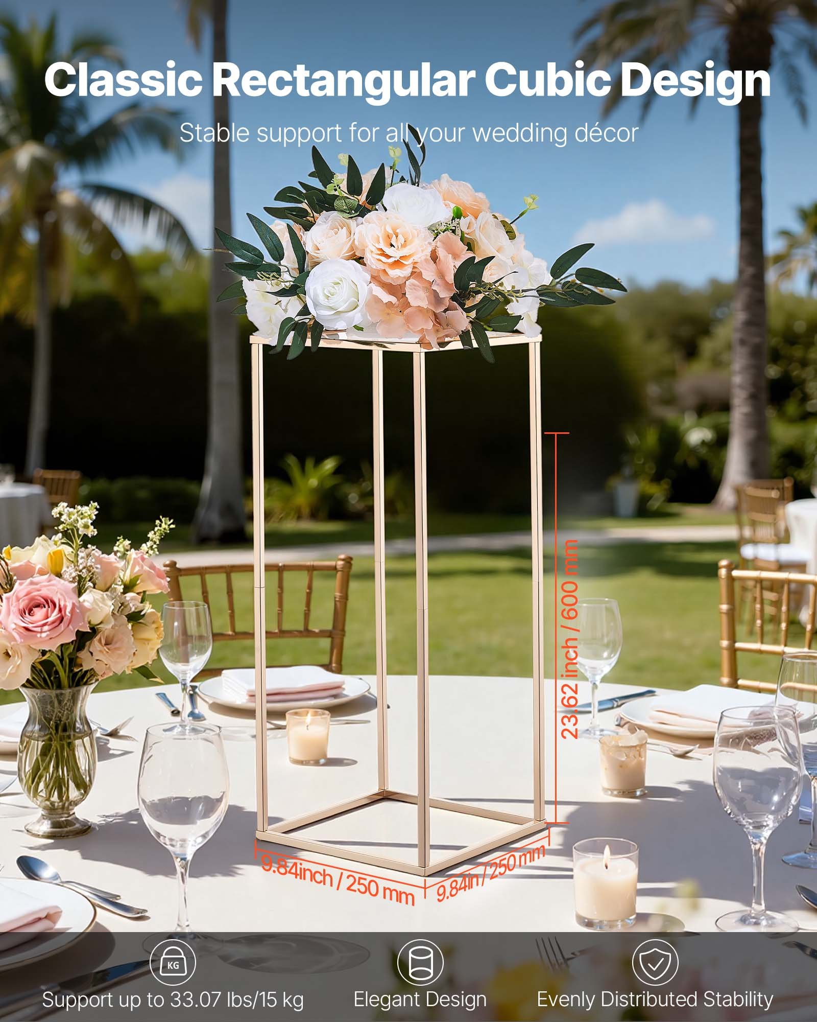 Wedding Flower Stand, 10PCS 60cm Column Flower Stand, Floral Stands with Acrylic Laminate, Gold Rectangular Floral Display Rack for Wedding, Party, Birthday, Home, Gold Centerpiece Stands - Image 2