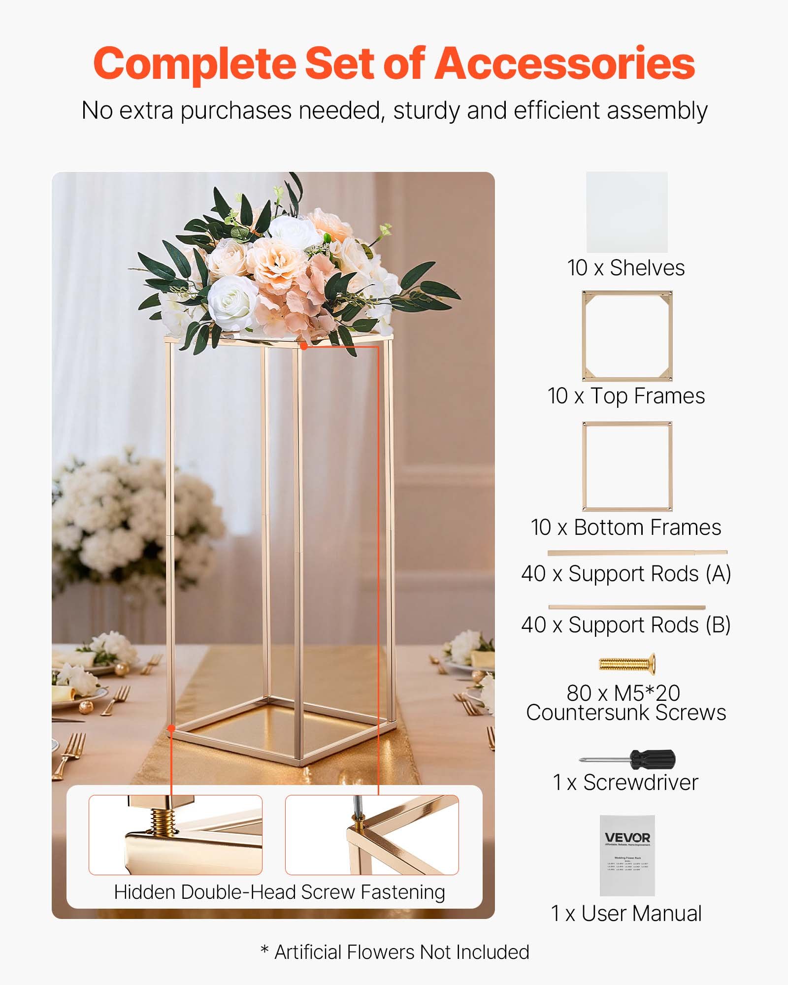 Wedding Flower Stand, 10PCS 60cm Column Flower Stand, Floral Stands with Acrylic Laminate, Gold Rectangular Floral Display Rack for Wedding, Party, Birthday, Home, Gold Centerpiece Stands - Image 5