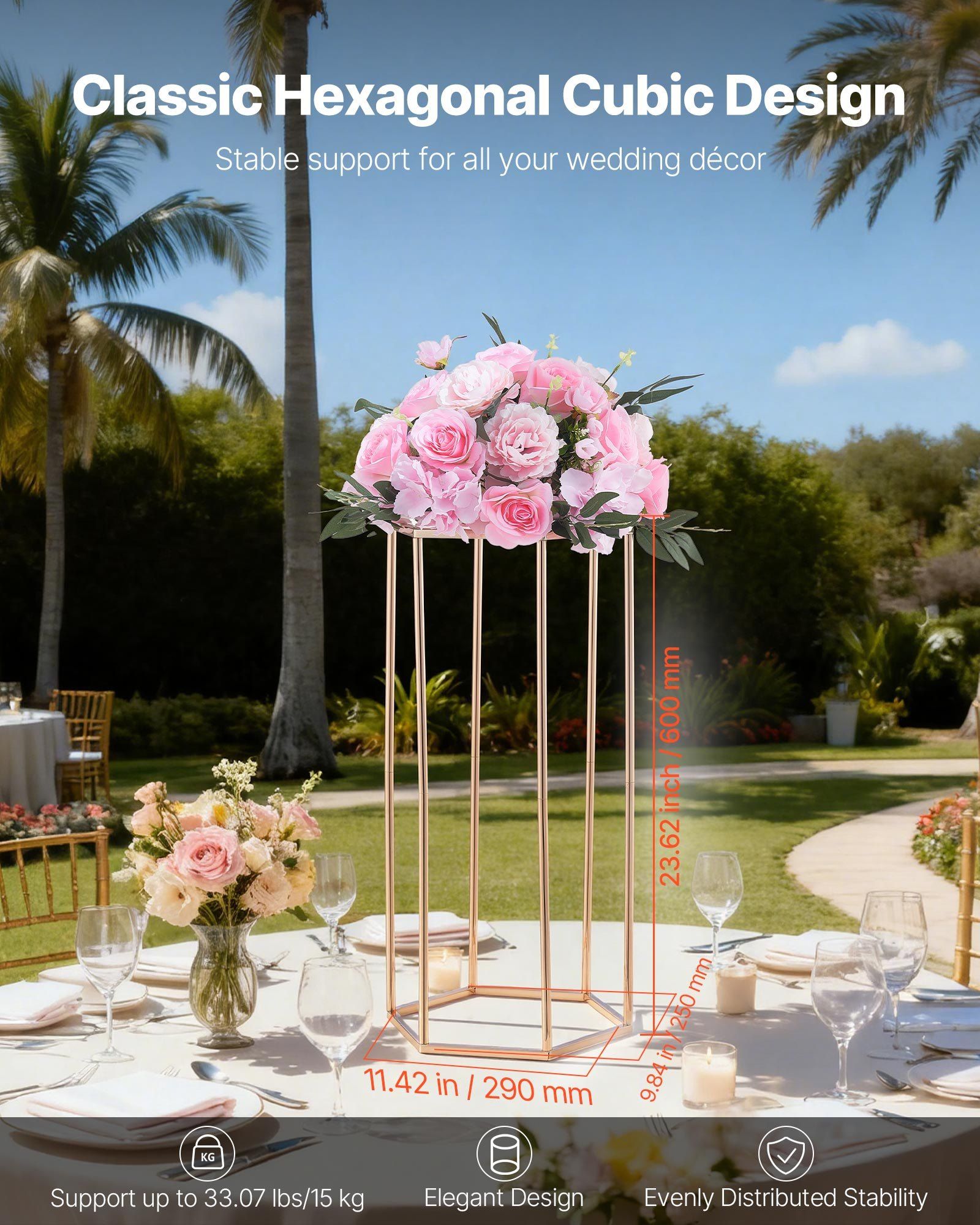Wedding Flower Stand, 10PCS 60cm Column Flower Stand, Floral Stands with Acrylic Laminate, Hexagonal Cubic Floral Display Rack for Wedding, Party, Birthday, Home, Gold Centerpiece Stands - Image 2