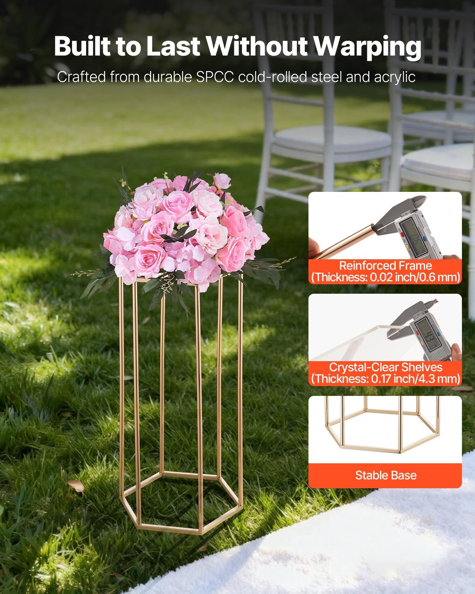 Wedding Flower Stand, 10PCS 60cm Column Flower Stand, Floral Stands with Acrylic Laminate, Hexagonal Cubic Floral Display Rack for Wedding, Party, Birthday, Home, Gold Centerpiece Stands - Image 3