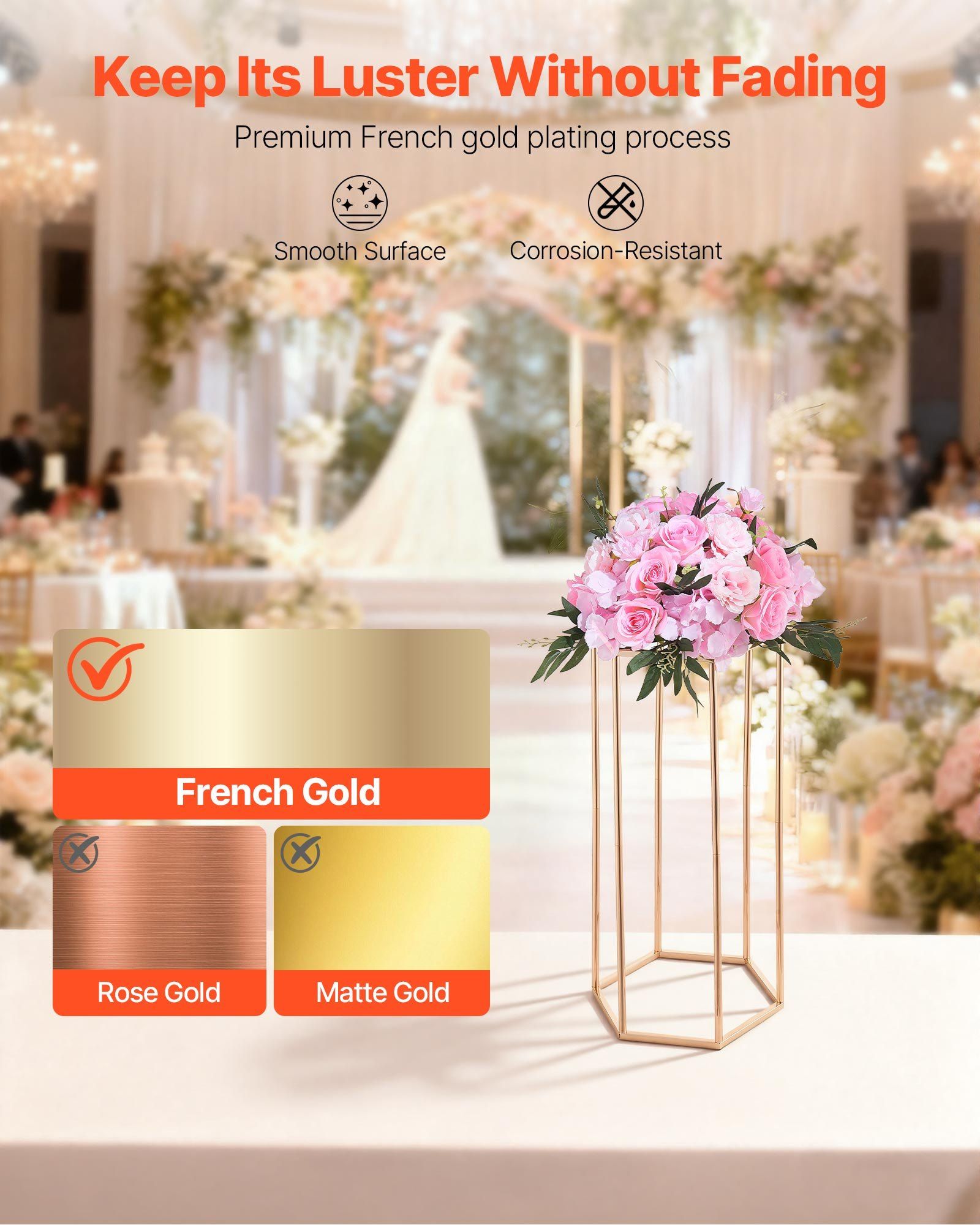 Wedding Flower Stand, 10PCS 60cm Column Flower Stand, Floral Stands with Acrylic Laminate, Hexagonal Cubic Floral Display Rack for Wedding, Party, Birthday, Home, Gold Centerpiece Stands - Image 4