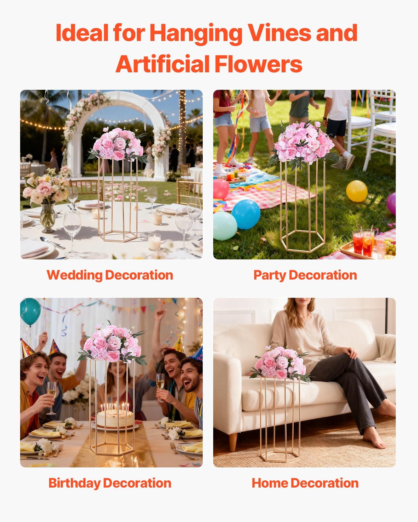 Wedding Flower Stand, 10PCS 60cm Column Flower Stand, Floral Stands with Acrylic Laminate, Hexagonal Cubic Floral Display Rack for Wedding, Party, Birthday, Home, Gold Centerpiece Stands - Image 6