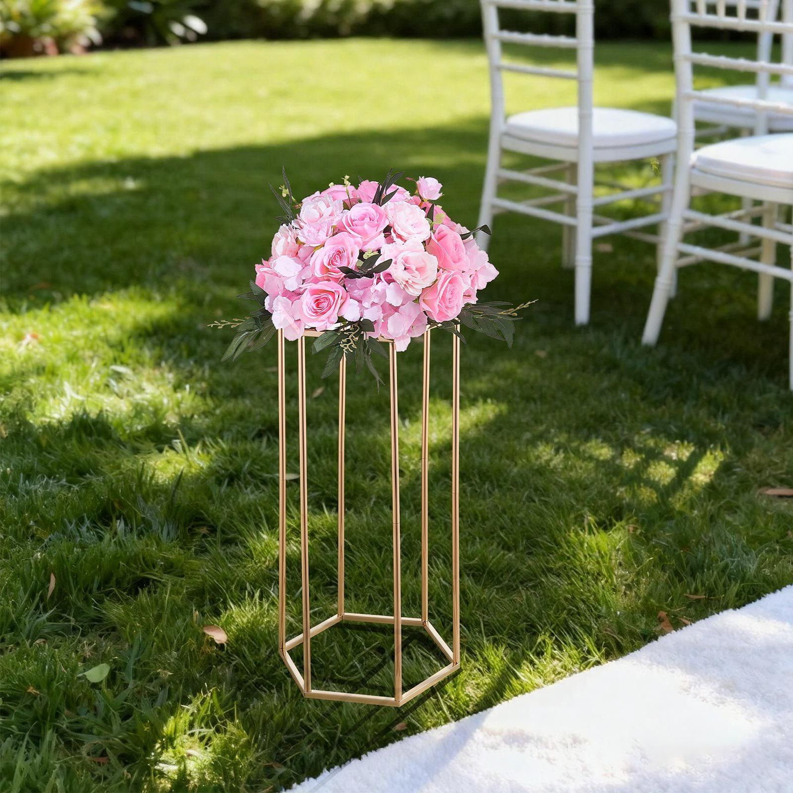 Wedding Flower Stand, 10PCS 60cm Column Flower Stand, Floral Stands with Acrylic Laminate, Hexagonal Cubic Floral Display Rack for Wedding, Party, Birthday, Home, Gold Centerpiece Stands - Image 8