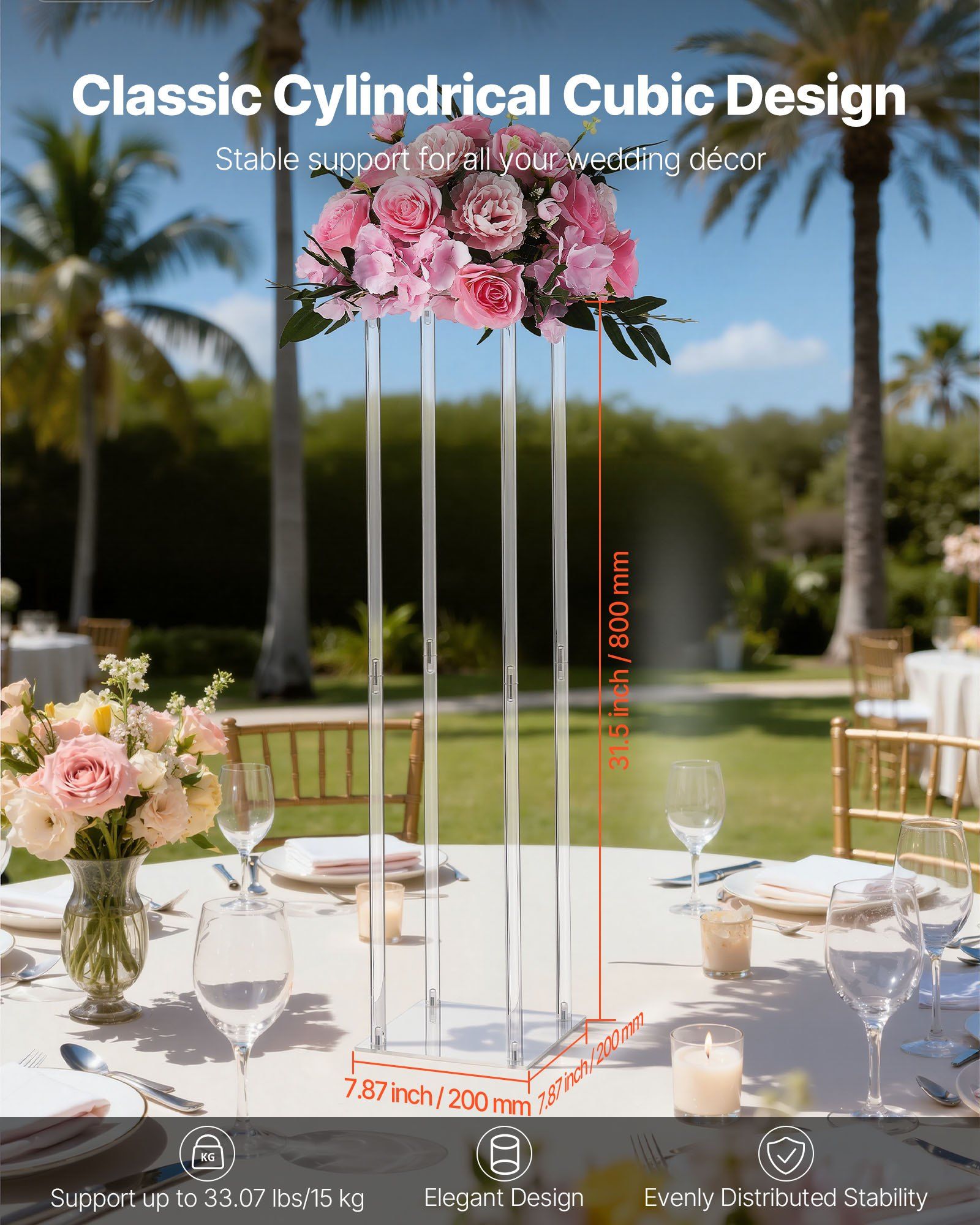 Wedding Flower Stand, 10PCS 80cm Column Flower Stand, Floral Stands with Acrylic Laminate, Cylindrical Cubic Floral Display Rack for Wedding, Party, Birthday, Home, Centerpiece Stands - Image 2