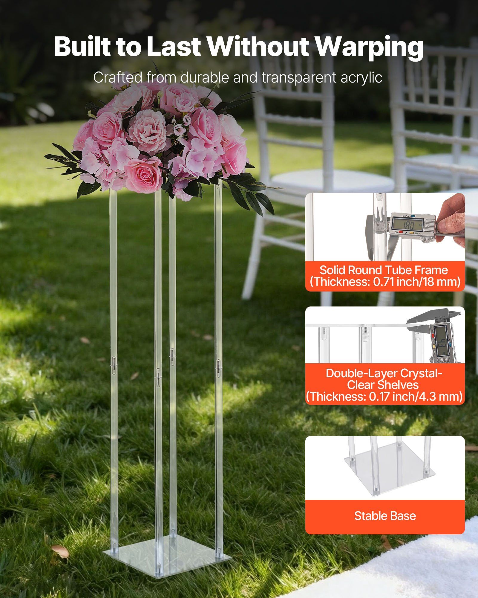 Wedding Flower Stand, 10PCS 80cm Column Flower Stand, Floral Stands with Acrylic Laminate, Cylindrical Cubic Floral Display Rack for Wedding, Party, Birthday, Home, Centerpiece Stands - Image 3