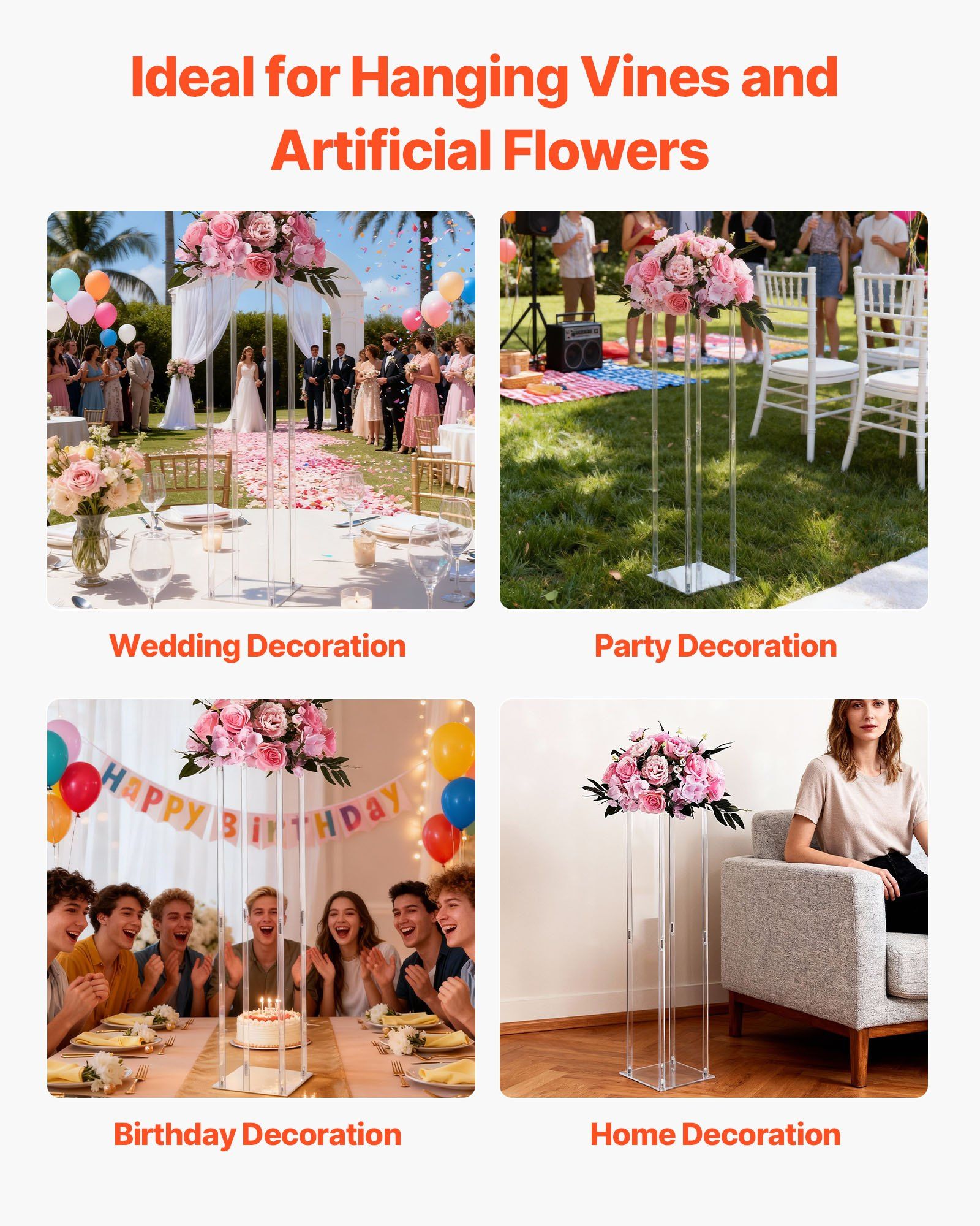 Wedding Flower Stand, 10PCS 80cm Column Flower Stand, Floral Stands with Acrylic Laminate, Cylindrical Cubic Floral Display Rack for Wedding, Party, Birthday, Home, Centerpiece Stands - Image 6