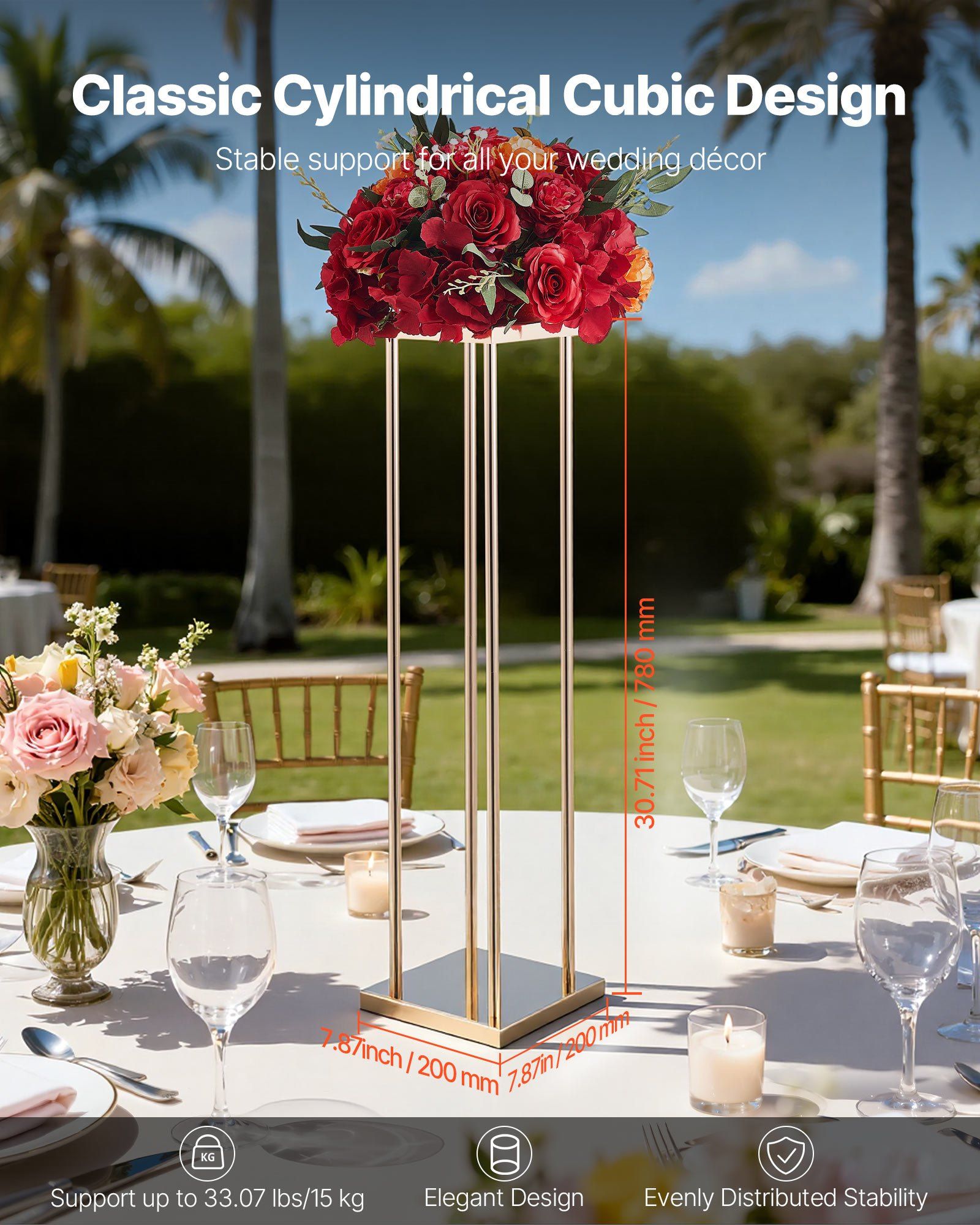 Wedding Flower Stand, 10PCS 80cm Column Flower Stand, Floral Stands with Metal Laminate, Cylindrical Cubic Floral Display Rack for Wedding, Party, Birthday, Home, Gold Centerpiece Stands - Image 2