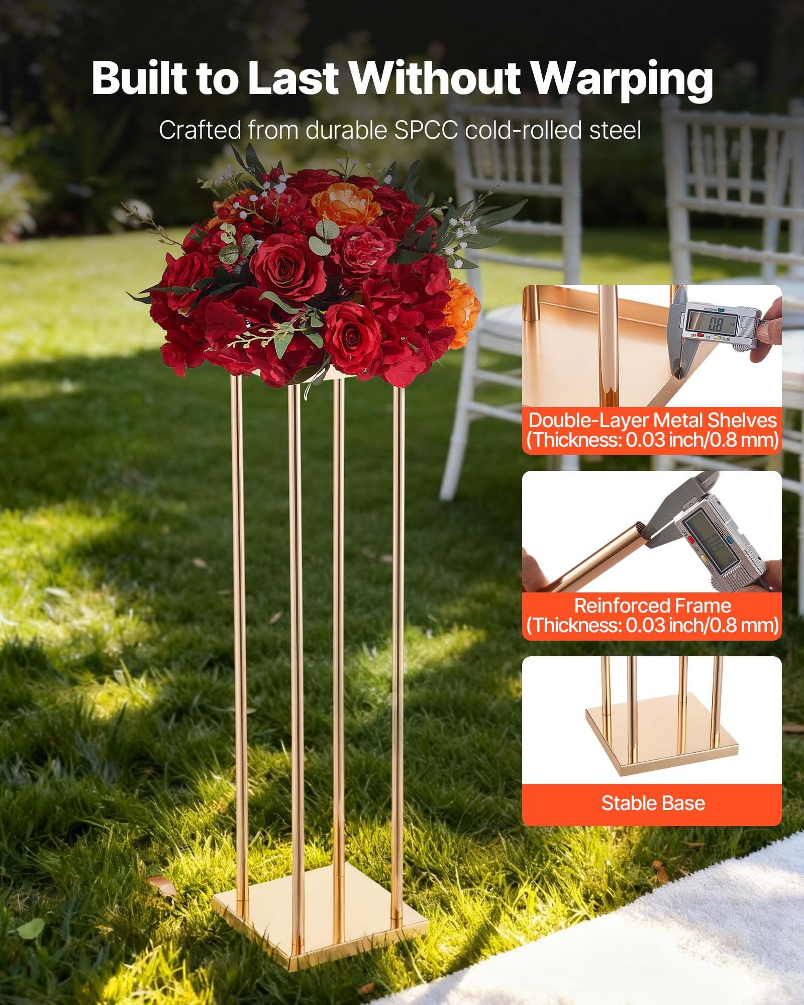 Wedding Flower Stand, 10PCS 80cm Column Flower Stand, Floral Stands with Metal Laminate, Cylindrical Cubic Floral Display Rack for Wedding, Party, Birthday, Home, Gold Centerpiece Stands - Image 3