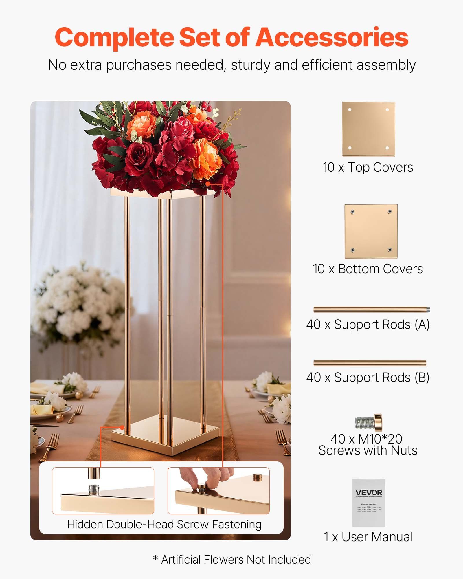 Wedding Flower Stand, 10PCS 80cm Column Flower Stand, Floral Stands with Metal Laminate, Cylindrical Cubic Floral Display Rack for Wedding, Party, Birthday, Home, Gold Centerpiece Stands - Image 5