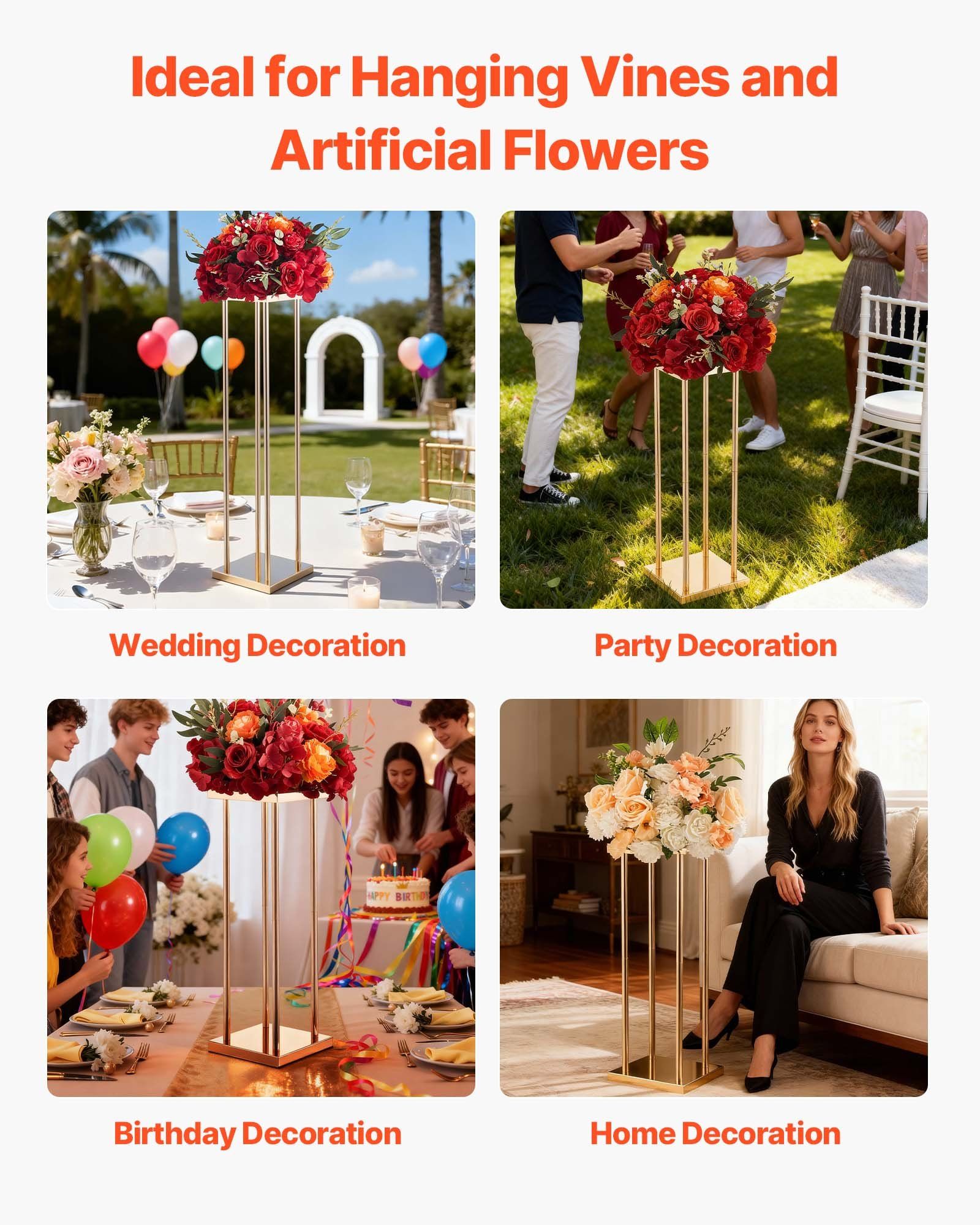 Wedding Flower Stand, 10PCS 80cm Column Flower Stand, Floral Stands with Metal Laminate, Cylindrical Cubic Floral Display Rack for Wedding, Party, Birthday, Home, Gold Centerpiece Stands - Image 6