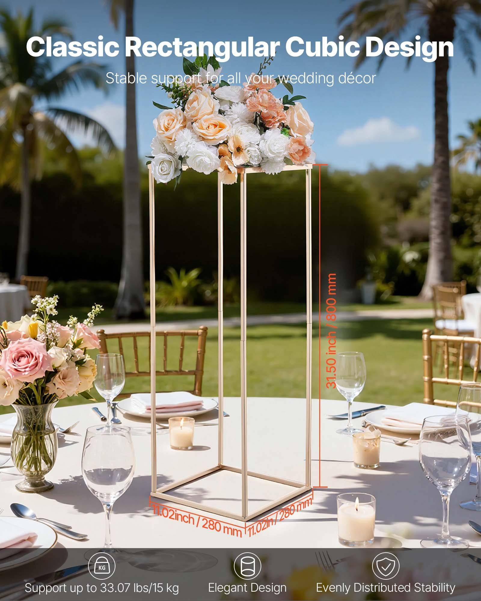 Wedding Flower Stand, 10PCS 80cm Column Flower Stand, Floral Stands with Metal Laminate, Gold Rectangular Floral Display Rack for Wedding, Party, Birthday, Home,  Gold Centerpiece Stands - Image 2