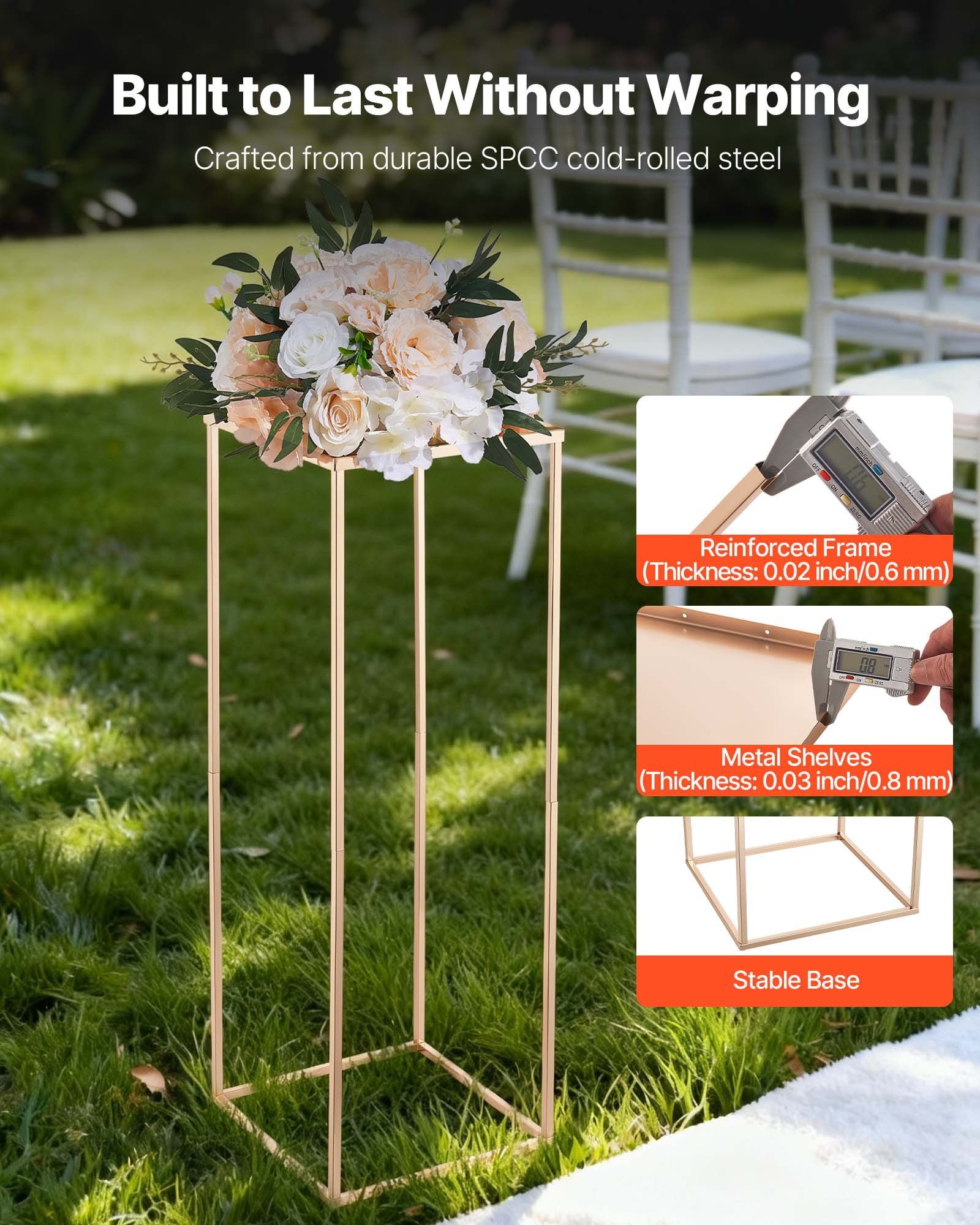 Wedding Flower Stand, 10PCS 80cm Column Flower Stand, Floral Stands with Metal Laminate, Gold Rectangular Floral Display Rack for Wedding, Party, Birthday, Home,  Gold Centerpiece Stands - Image 3