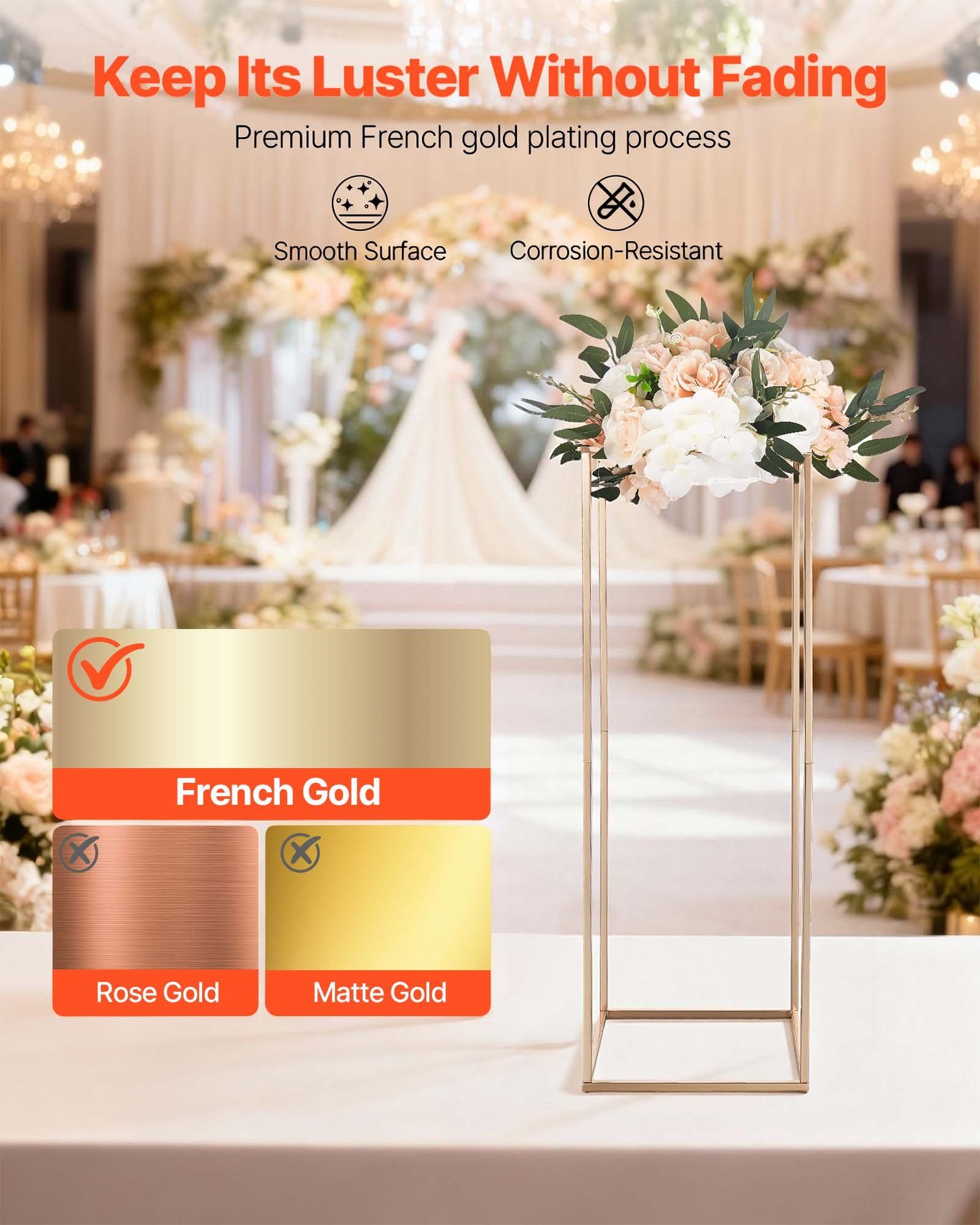 Wedding Flower Stand, 10PCS 80cm Column Flower Stand, Floral Stands with Metal Laminate, Gold Rectangular Floral Display Rack for Wedding, Party, Birthday, Home,  Gold Centerpiece Stands - Image 4