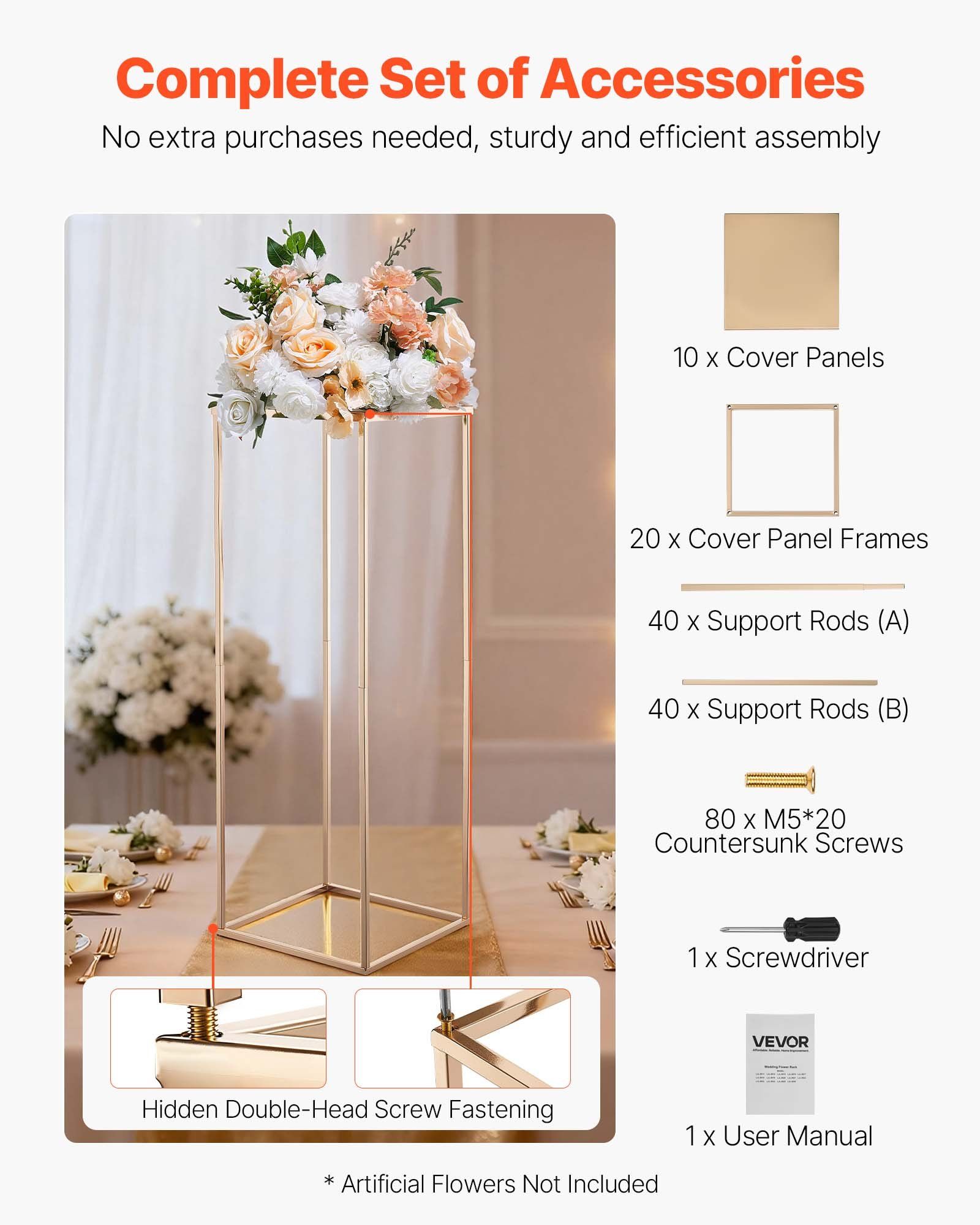 Wedding Flower Stand, 10PCS 80cm Column Flower Stand, Floral Stands with Metal Laminate, Gold Rectangular Floral Display Rack for Wedding, Party, Birthday, Home,  Gold Centerpiece Stands - Image 5