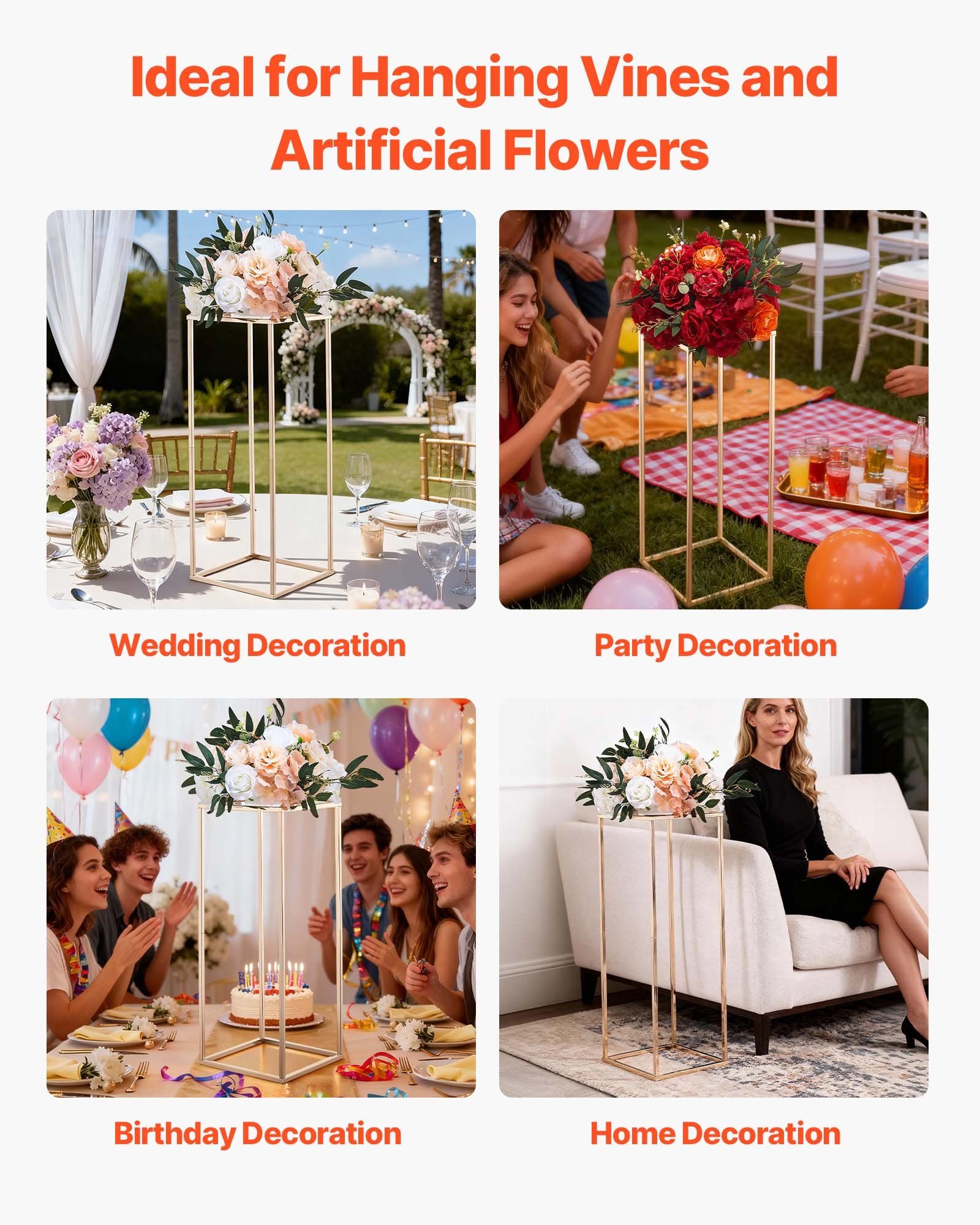 Wedding Flower Stand, 10PCS 80cm Column Flower Stand, Floral Stands with Metal Laminate, Gold Rectangular Floral Display Rack for Wedding, Party, Birthday, Home,  Gold Centerpiece Stands - Image 6