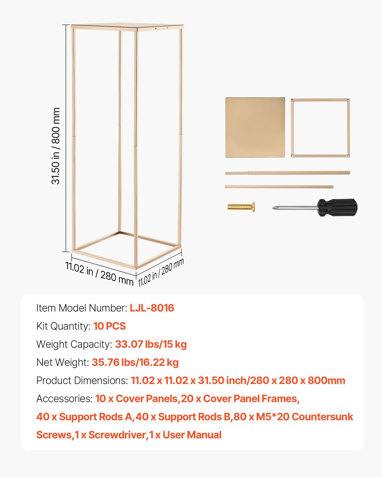 Wedding Flower Stand, 10PCS 80cm Column Flower Stand, Floral Stands with Metal Laminate, Gold Rectangular Floral Display Rack for Wedding, Party, Birthday, Home,  Gold Centerpiece Stands - Image 7