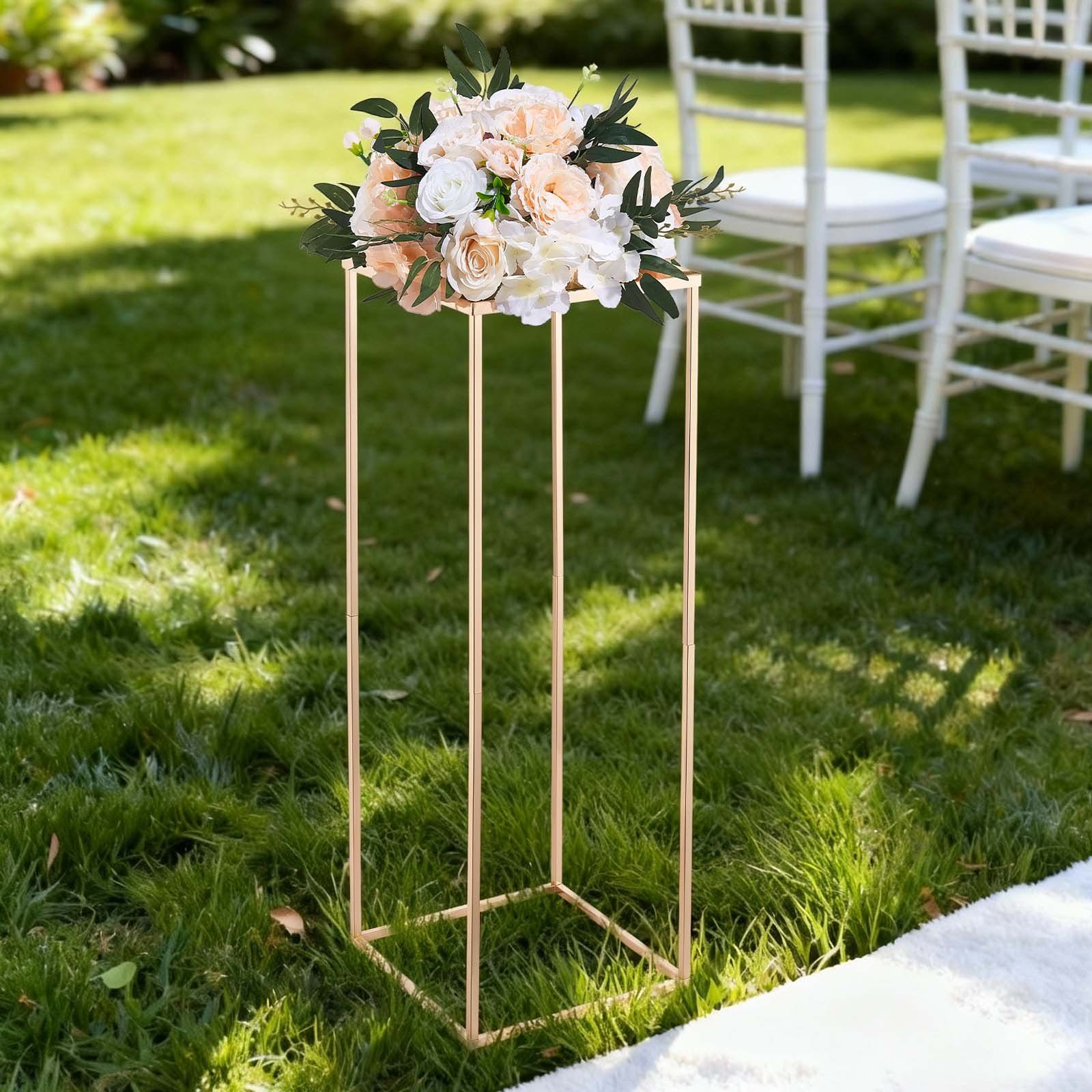 Wedding Flower Stand, 10PCS 80cm Column Flower Stand, Floral Stands with Metal Laminate, Gold Rectangular Floral Display Rack for Wedding, Party, Birthday, Home,  Gold Centerpiece Stands - Image 8