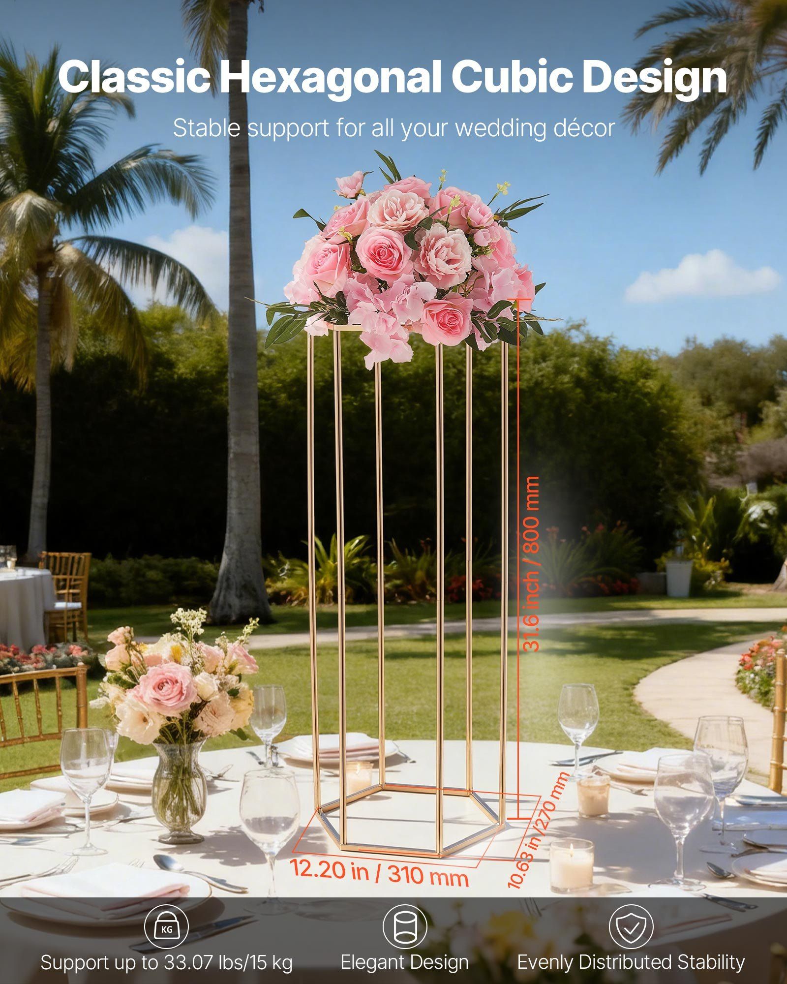 Wedding Flower Stand, 10PCS 80cm Column Flower Stand, Floral Stands with Acrylic Laminate, Hexagonal Cubic Floral Display Rack for Wedding, Party, Birthday, Home, Gold Centerpiece Stands - Image 2