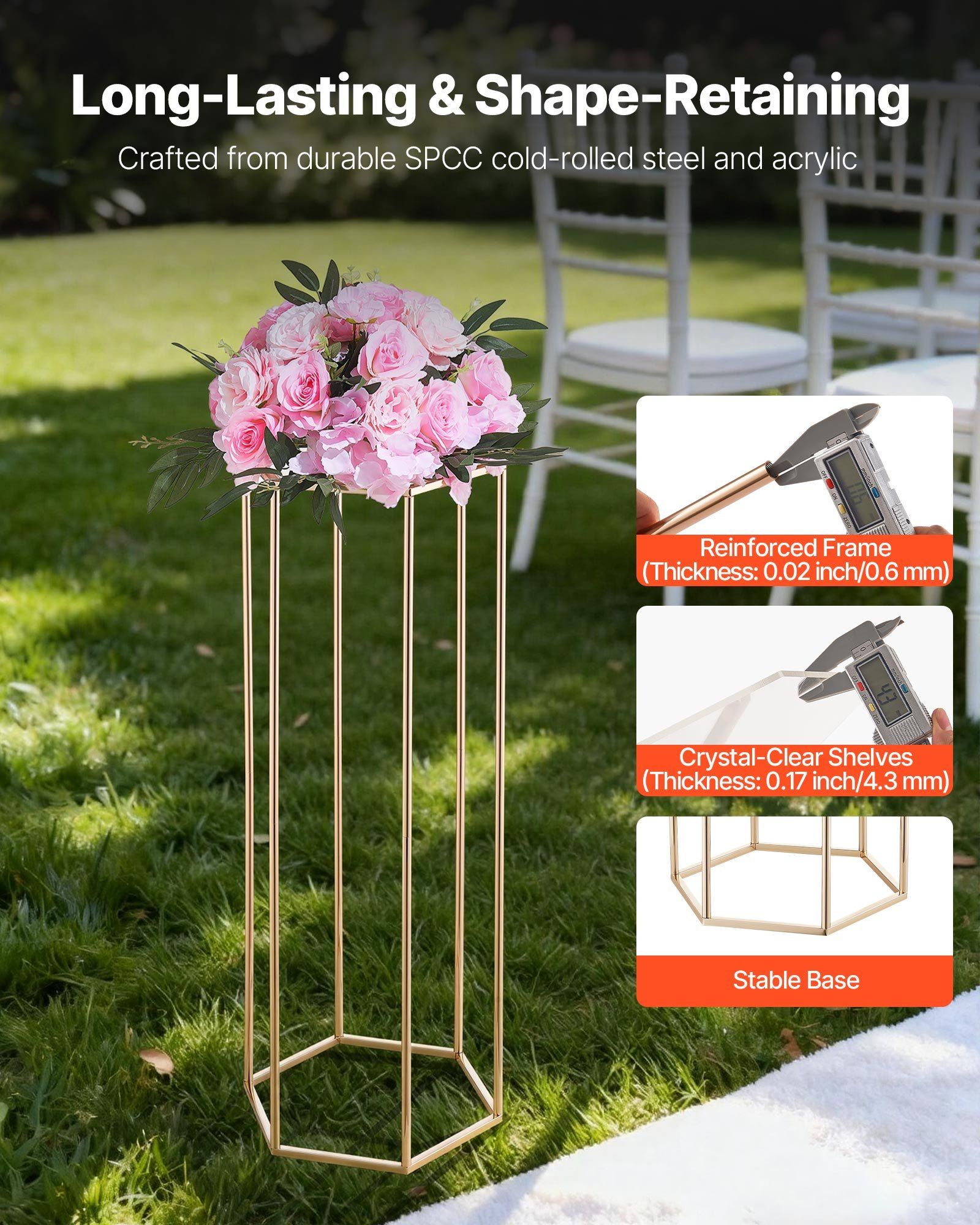 Wedding Flower Stand, 10PCS 80cm Column Flower Stand, Floral Stands with Acrylic Laminate, Hexagonal Cubic Floral Display Rack for Wedding, Party, Birthday, Home, Gold Centerpiece Stands - Image 3