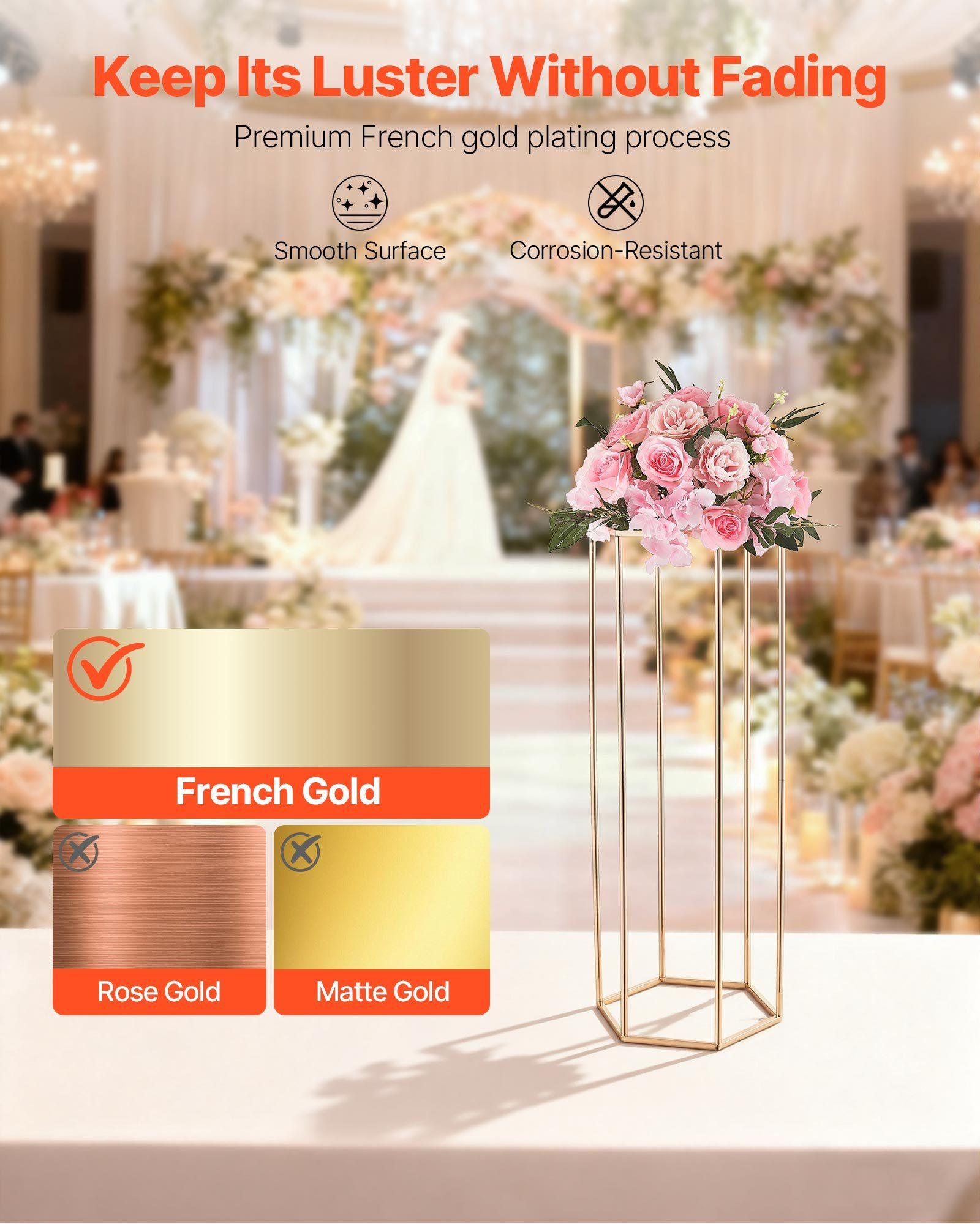 Wedding Flower Stand, 10PCS 80cm Column Flower Stand, Floral Stands with Acrylic Laminate, Hexagonal Cubic Floral Display Rack for Wedding, Party, Birthday, Home, Gold Centerpiece Stands - Image 4