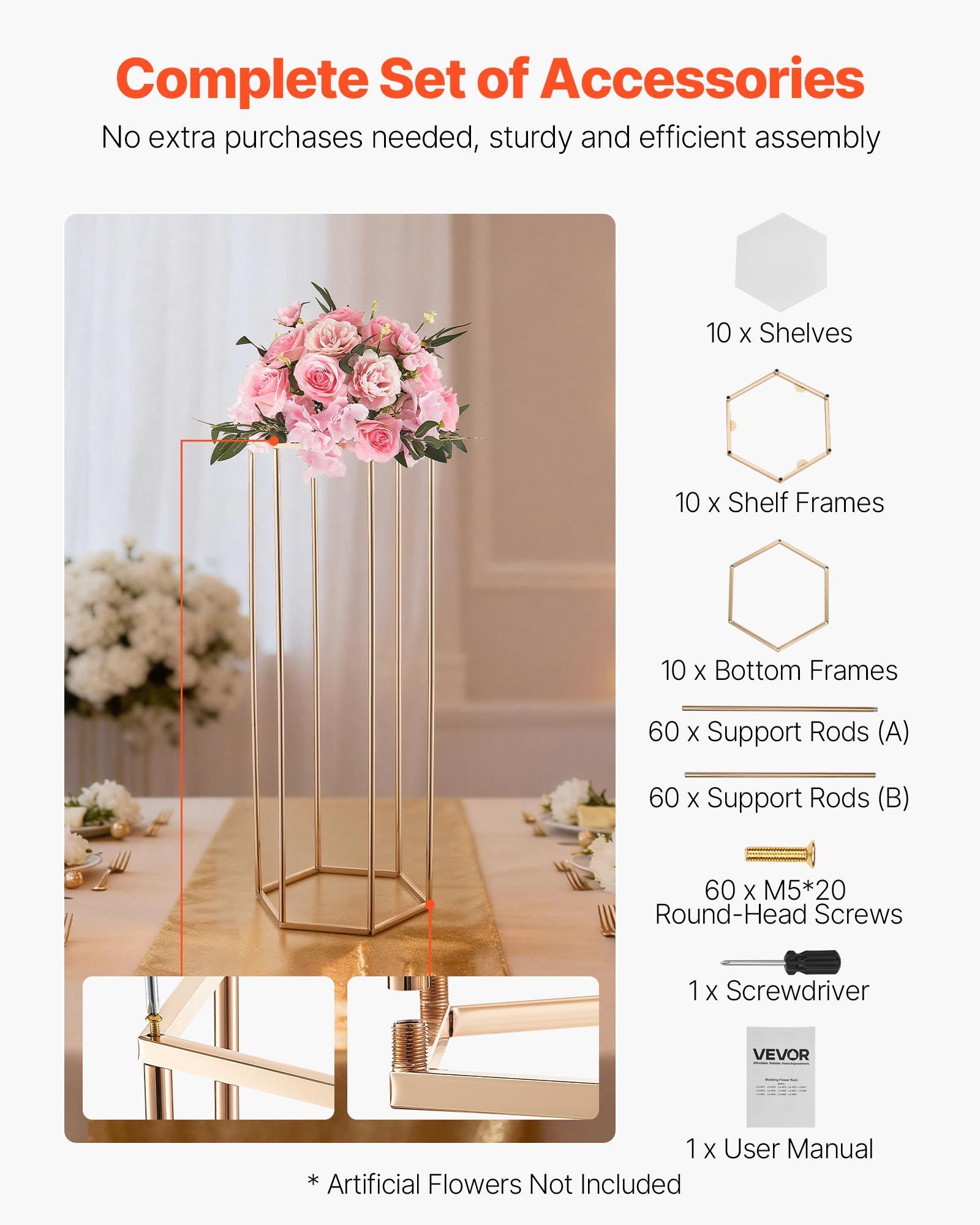 Wedding Flower Stand, 10PCS 80cm Column Flower Stand, Floral Stands with Acrylic Laminate, Hexagonal Cubic Floral Display Rack for Wedding, Party, Birthday, Home, Gold Centerpiece Stands - Image 5