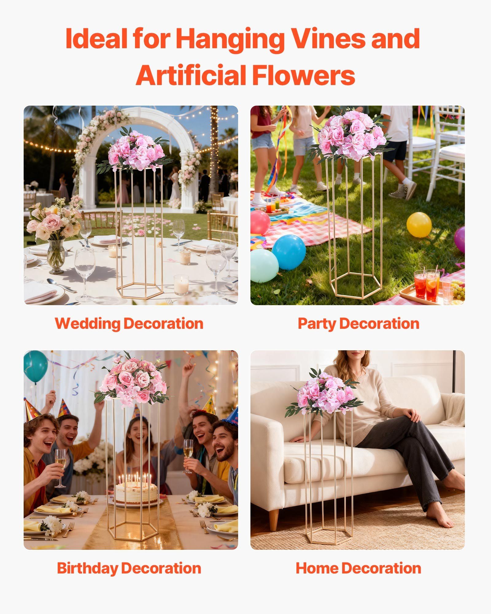 Wedding Flower Stand, 10PCS 80cm Column Flower Stand, Floral Stands with Acrylic Laminate, Hexagonal Cubic Floral Display Rack for Wedding, Party, Birthday, Home, Gold Centerpiece Stands - Image 6