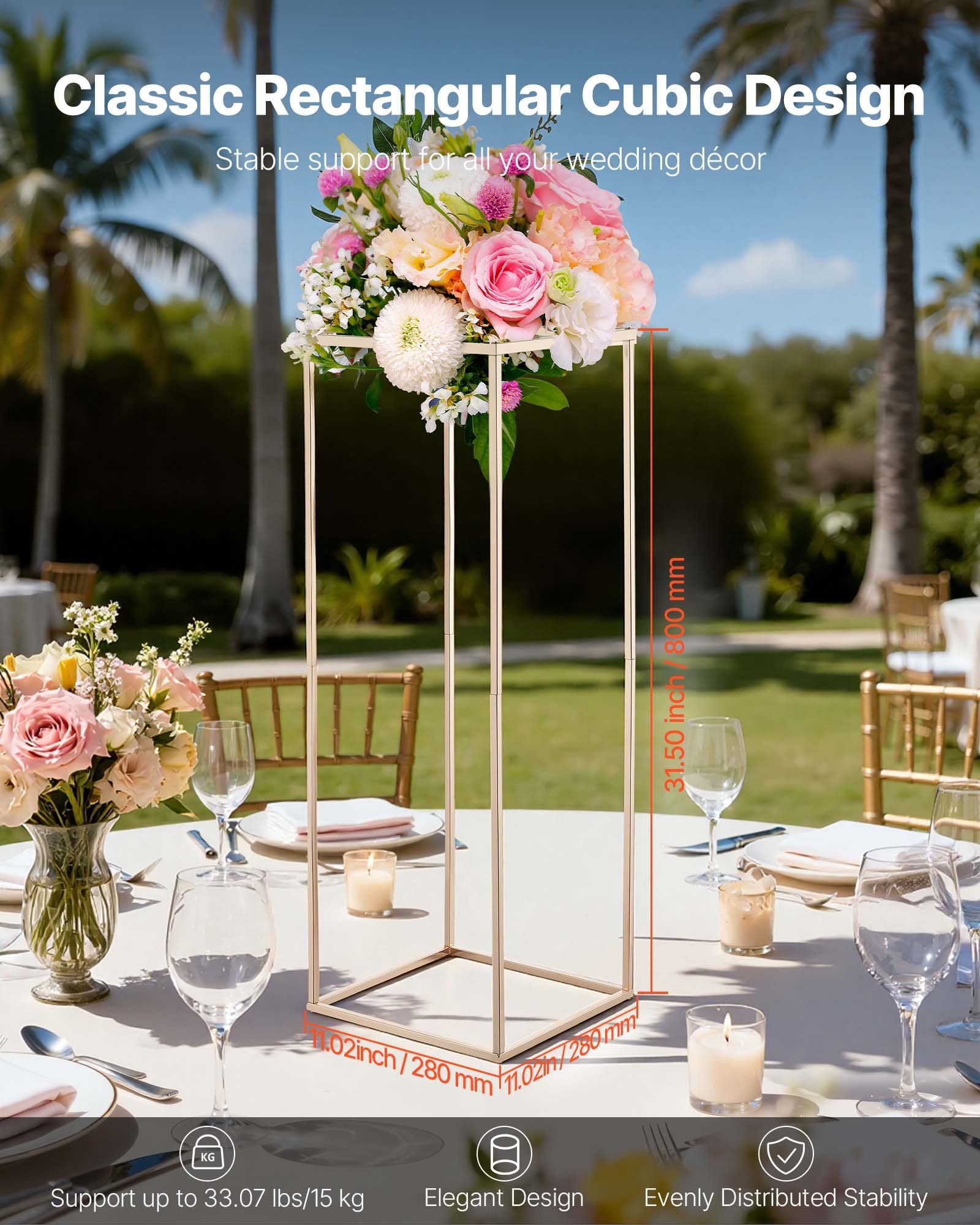 Wedding Flower Stand, 10PCS 80cm Column Flower Stand, Floral Stands with Hidden Screw, Rectangular Cubic Floral Display Rack for Wedding, Party, Birthday, Home, Gold Centerpiece Stands - Image 2