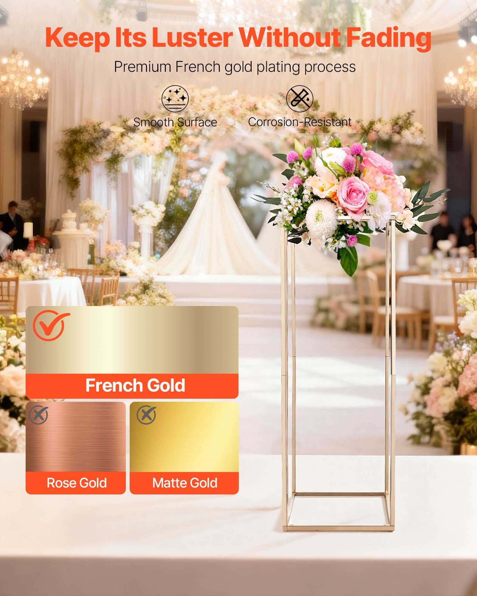 Wedding Flower Stand, 10PCS 80cm Column Flower Stand, Floral Stands with Hidden Screw, Rectangular Cubic Floral Display Rack for Wedding, Party, Birthday, Home, Gold Centerpiece Stands - Image 4