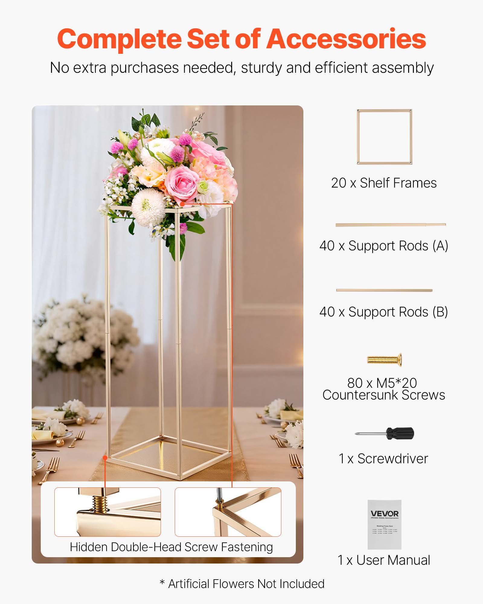 Wedding Flower Stand, 10PCS 80cm Column Flower Stand, Floral Stands with Hidden Screw, Rectangular Cubic Floral Display Rack for Wedding, Party, Birthday, Home, Gold Centerpiece Stands - Image 5