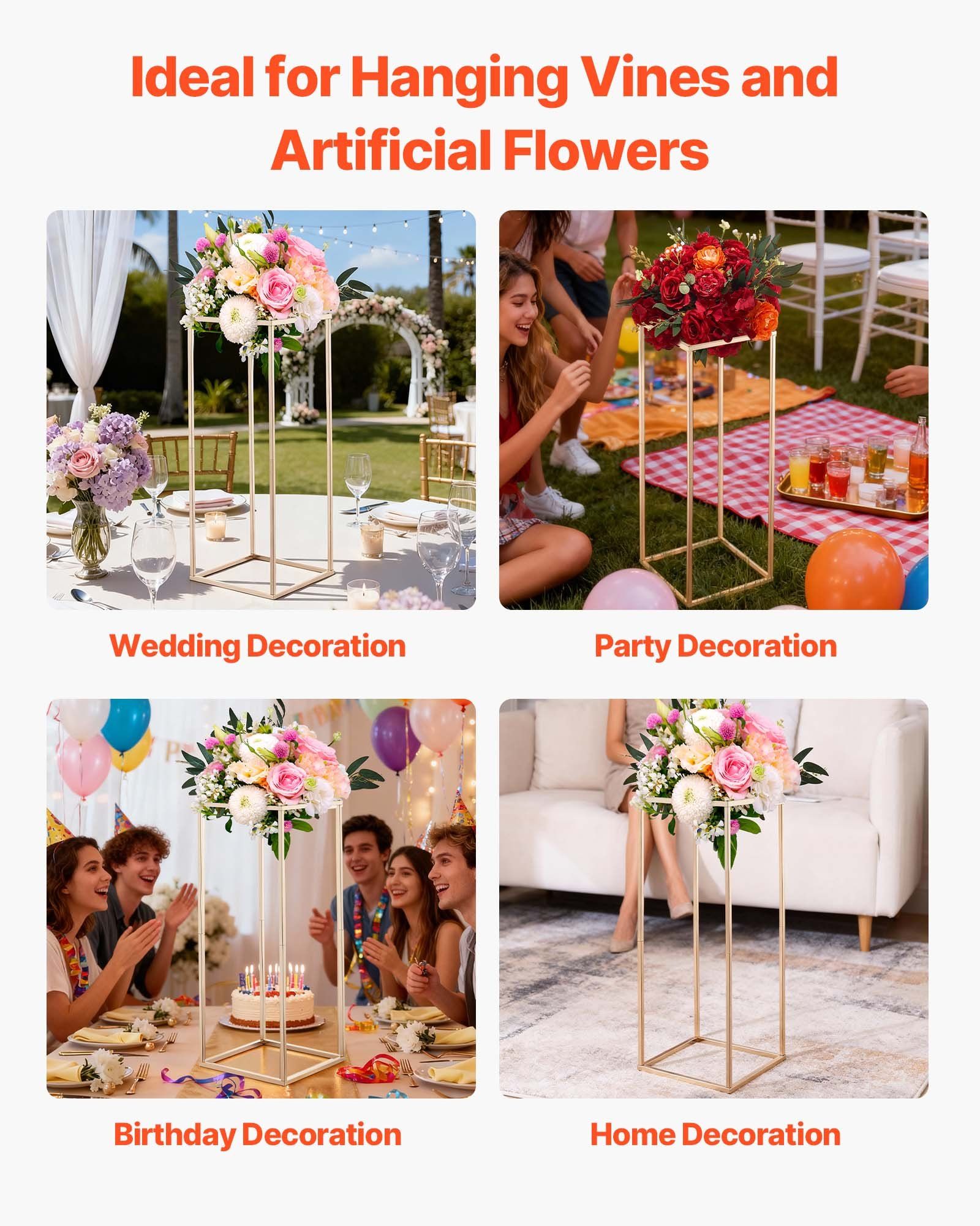 Wedding Flower Stand, 10PCS 80cm Column Flower Stand, Floral Stands with Hidden Screw, Rectangular Cubic Floral Display Rack for Wedding, Party, Birthday, Home, Gold Centerpiece Stands - Image 6