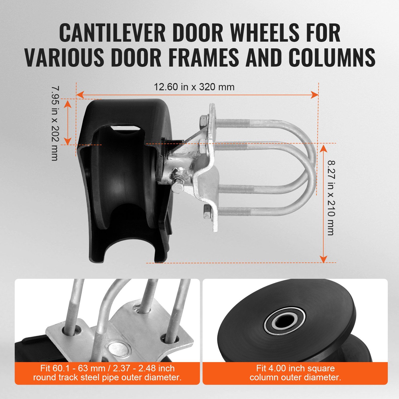 Sliding Gate Kit, Rolling Gate Hardware Kit w/ U-Shaped Wheel Groove for Cantilever Sliding Gates and Rolling Door, Sliding Gate Rollers 4 Track Wheels w/ Cover, Heavy Duty Sliding Roller,Black - Image 4