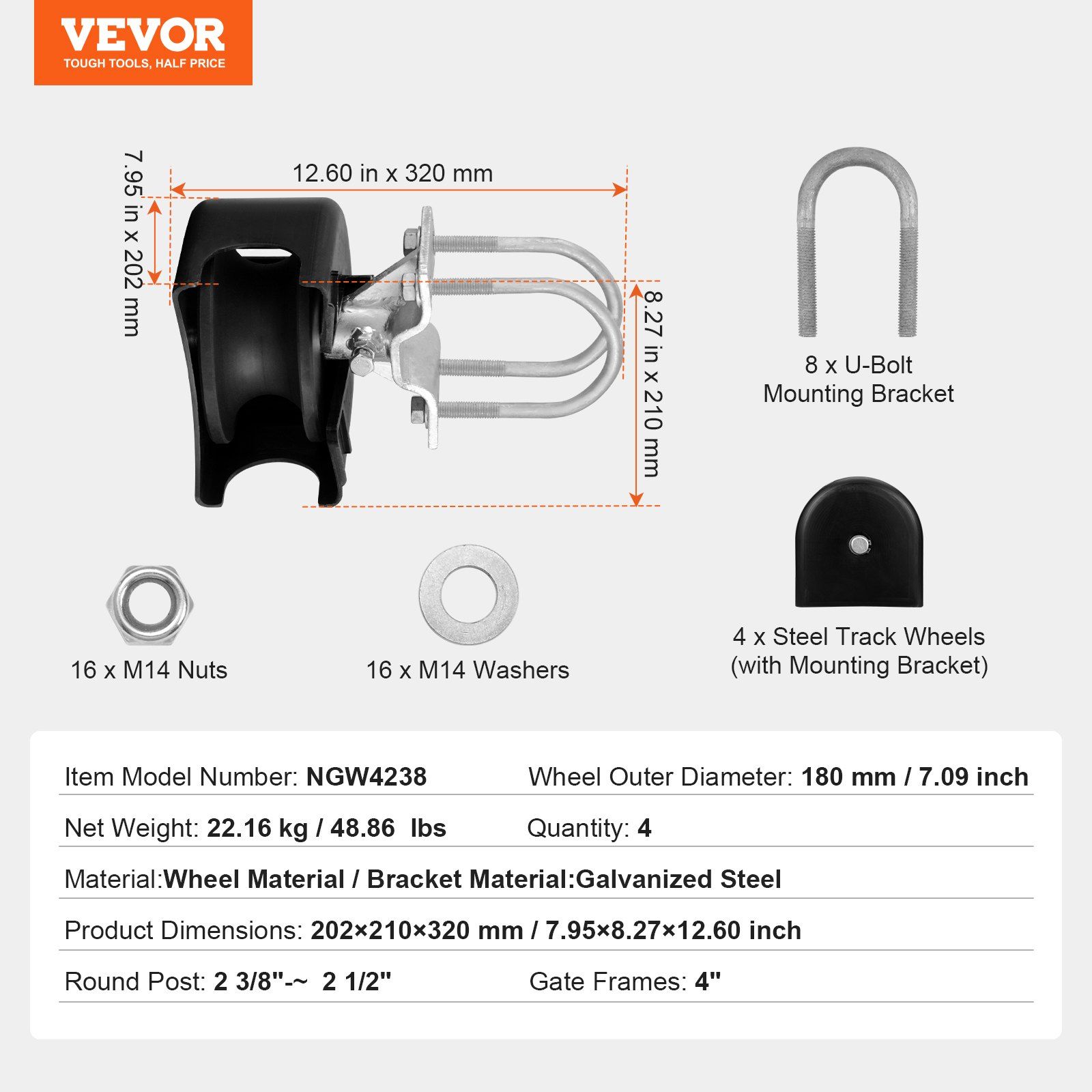 Sliding Gate Kit, Rolling Gate Hardware Kit w/ U-Shaped Wheel Groove for Cantilever Sliding Gates and Rolling Door, Sliding Gate Rollers 4 Track Wheels w/ Cover, Heavy Duty Sliding Roller,Black - Image 7