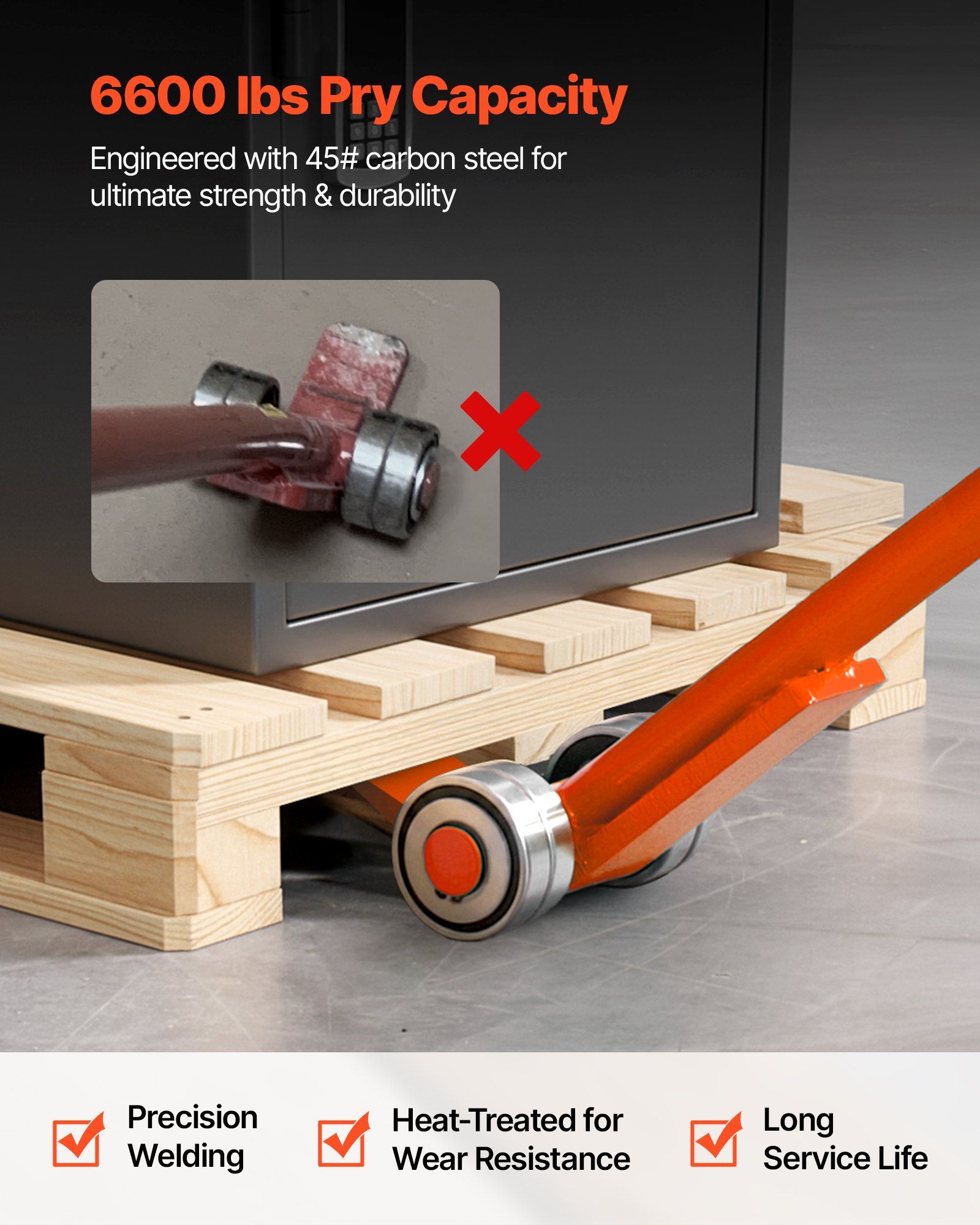 Prylever Bar, 2994 kg Weight Capacity, 1.4 m Carbon Steel Handle Lever Dolly, Pry Lever Bar with Wheels for Large Pallets, Heavy Items, Concrete Blocks, Heavy Duty Equipment Handling - Image 3