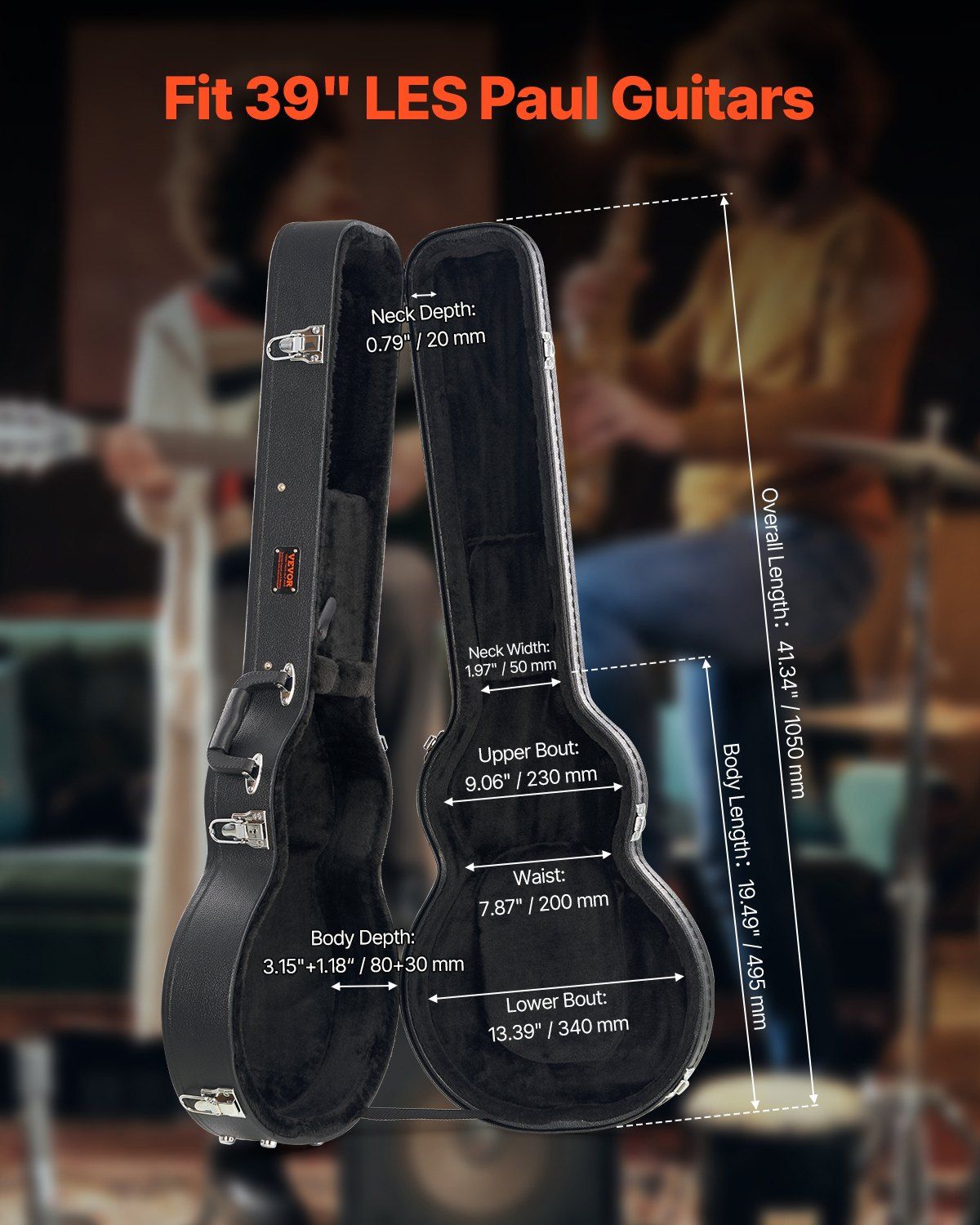 Electric Guitar Hard Case, 1050 mm Gourd-Shaped Guitar Hard Case, With Lock Latch Key Handle, PVC Padding Soft Lining Water-Resistant Hard Shell Guitar Cases, for 990 mm LES Paul Guitars, Black - Image 2