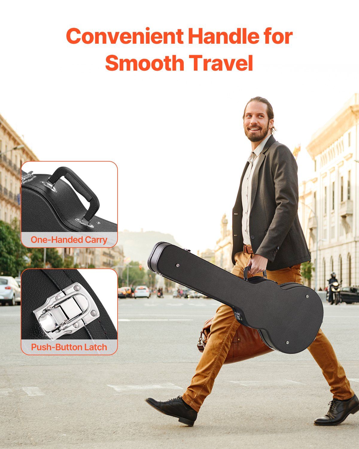 Electric Guitar Hard Case, 1050 mm Gourd-Shaped Guitar Hard Case, With Lock Latch Key Handle, PVC Padding Soft Lining Water-Resistant Hard Shell Guitar Cases, for 990 mm LES Paul Guitars, Black - Image 5