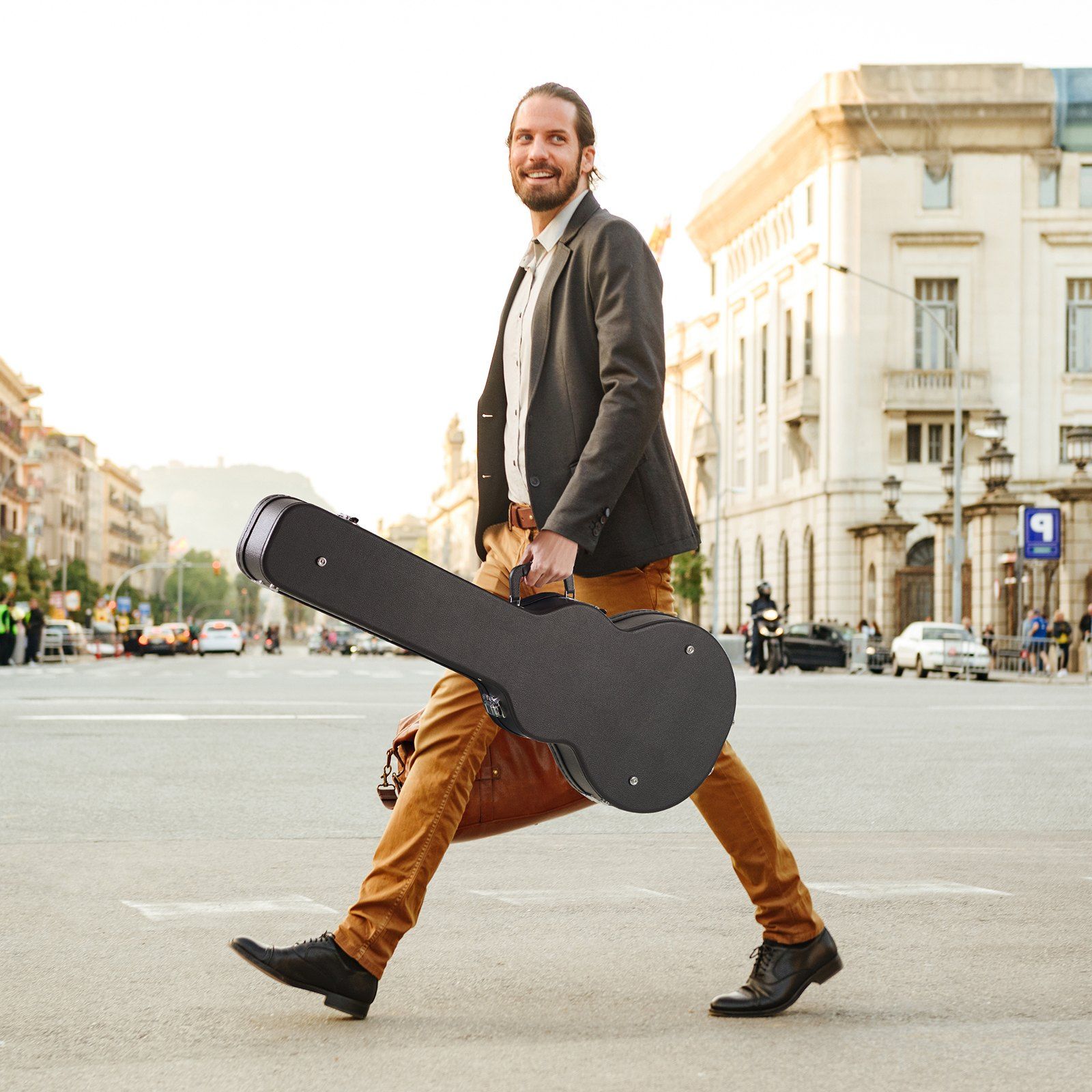Electric Guitar Hard Case, 1050 mm Gourd-Shaped Guitar Hard Case, With Lock Latch Key Handle, PVC Padding Soft Lining Water-Resistant Hard Shell Guitar Cases, for 990 mm LES Paul Guitars, Black - Image 8