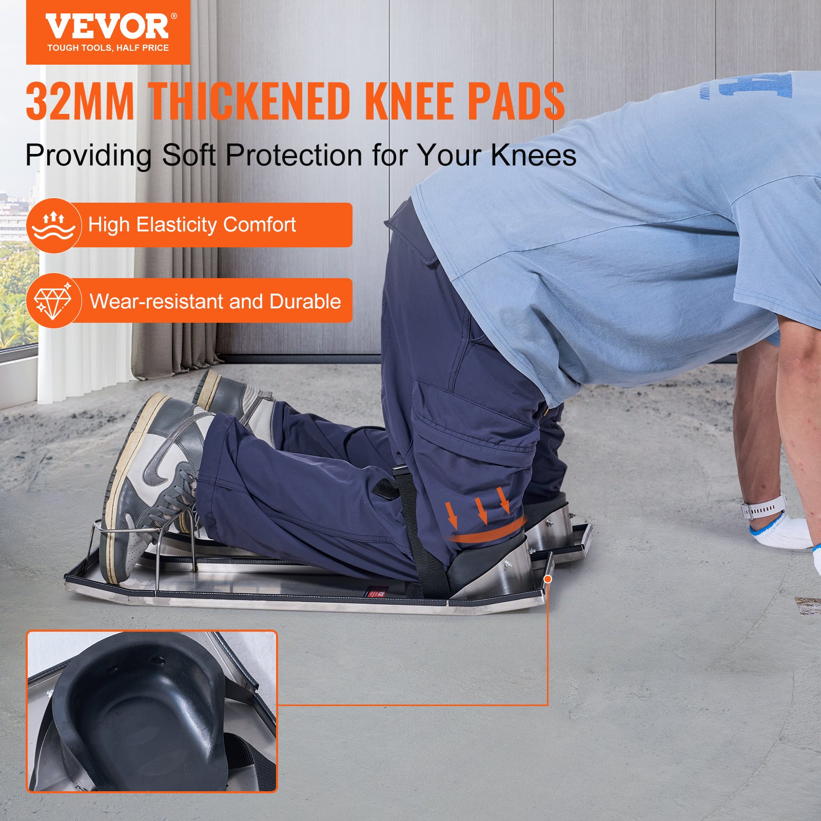 Concrete Knee Boards Stainless Steel, 30'' x 8'' Concrete Sliders, Knee Boards For Concrete, Concrete Knee Pads Moving Sliders, with Knee Pads & Board Straps for Cement and Concrete Finishing - Image 2