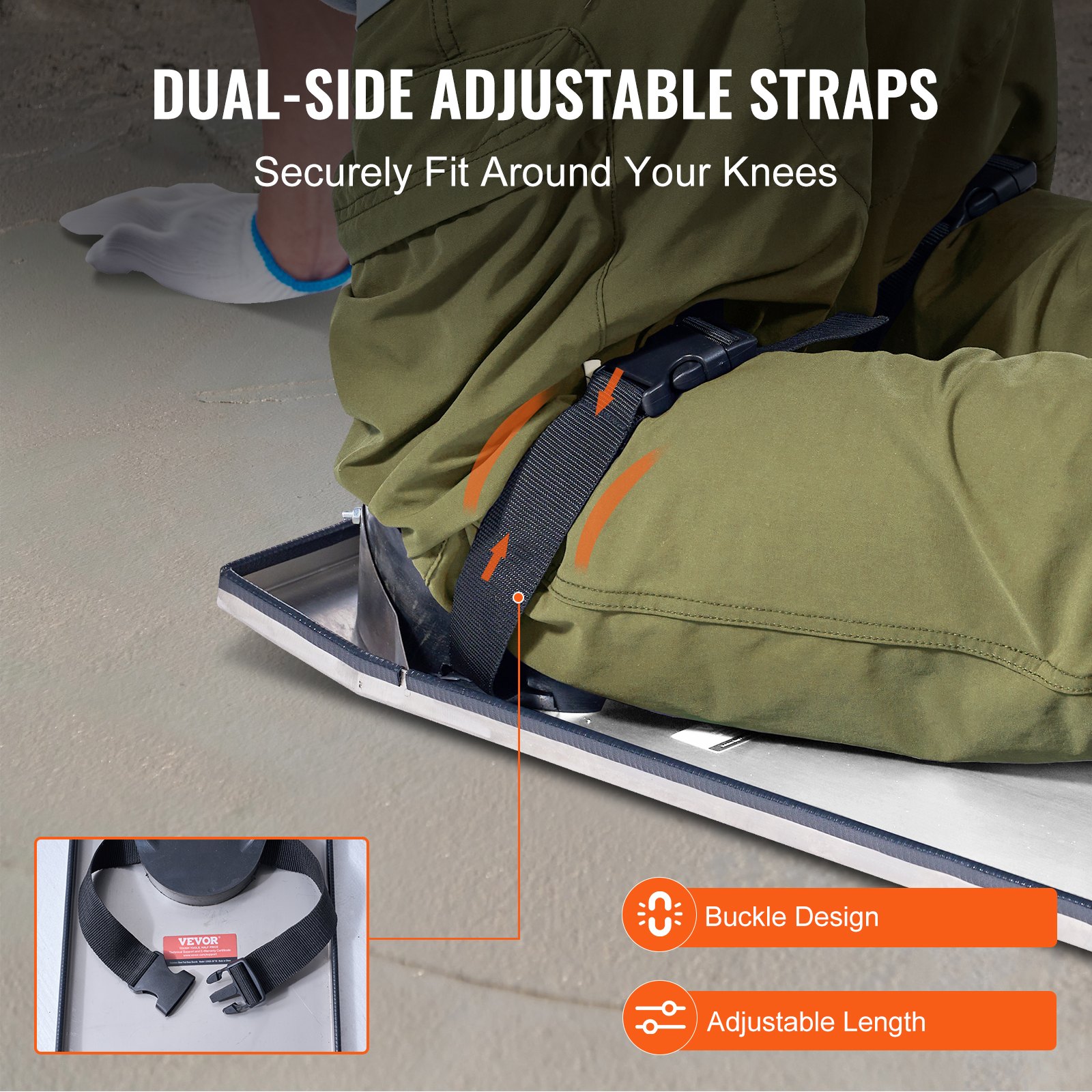 Concrete Knee Boards Stainless Steel, 30'' x 8'' Concrete Sliders, Knee Boards For Concrete, Concrete Knee Pads Moving Sliders, with Knee Pads & Board Straps for Cement and Concrete Finishing - Image 4