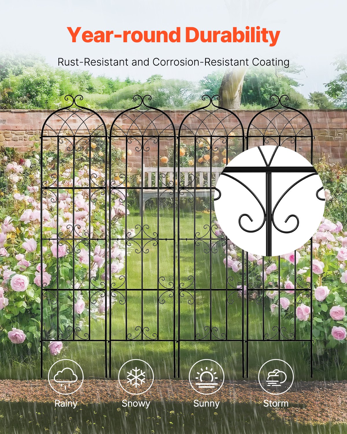 Garden Trellis for Climbing Plants, 87 x 20 in, 4 Packs Rustproof Metal Garden Flower Trellis, Outdoor Climbing Rose Trellis Cucumbers Support, Decorative Clematis Trellis for Courtyards Lawns - Image 3
