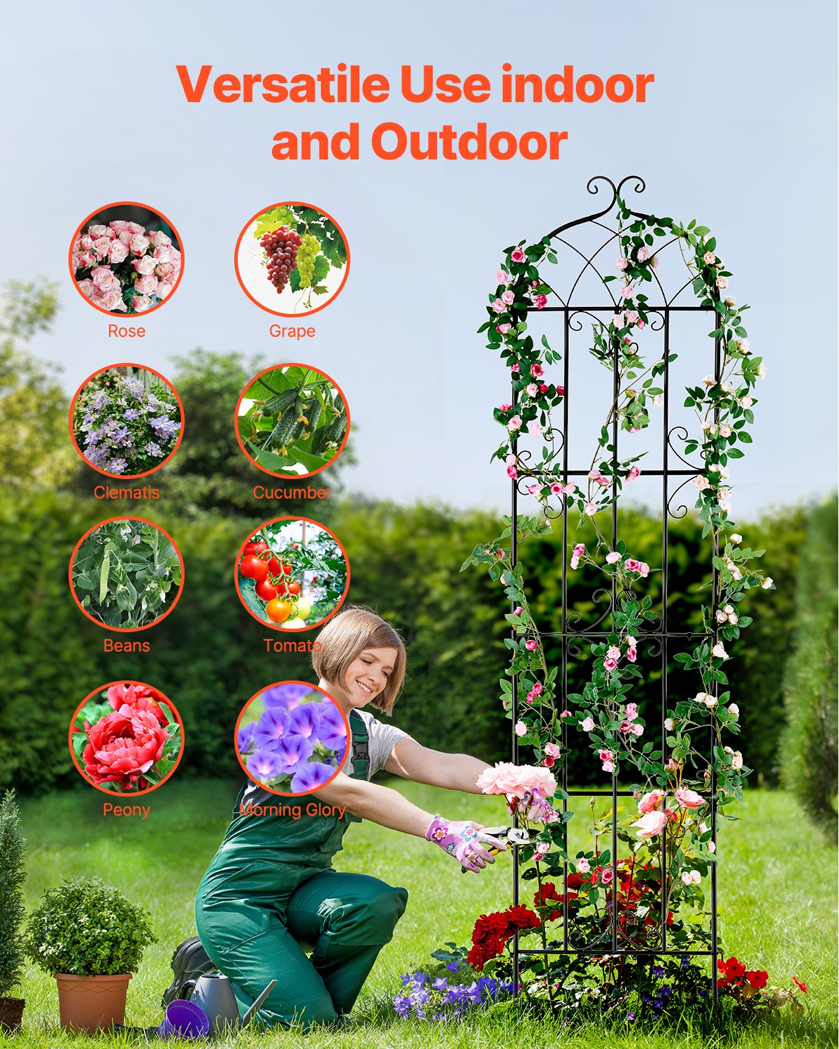 Garden Trellis for Climbing Plants, 87 x 20 in, 4 Packs Rustproof Metal Garden Flower Trellis, Outdoor Climbing Rose Trellis Cucumbers Support, Decorative Clematis Trellis for Courtyards Lawns - Image 4